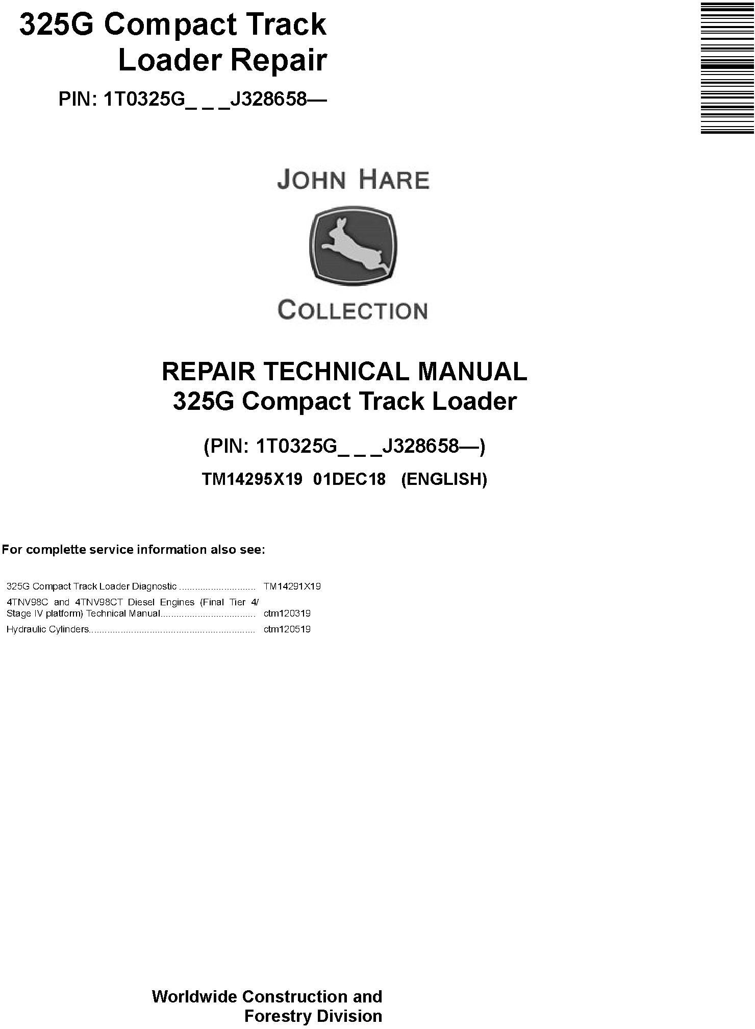 John Deere 325G Compact Track Loader Repair Technical Manual TM14295X19