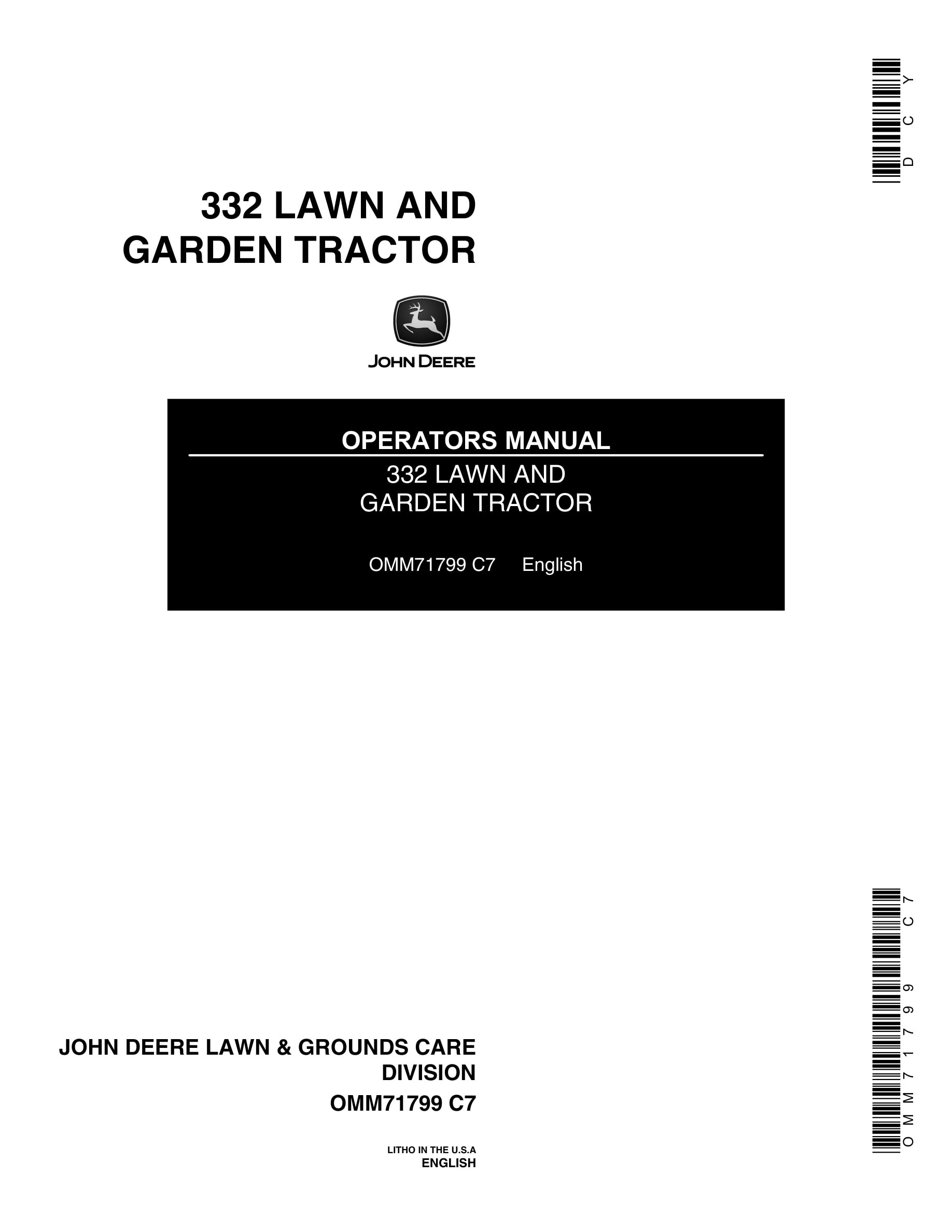 John Deere 332 Tractor Operator Manual OMM71799-1