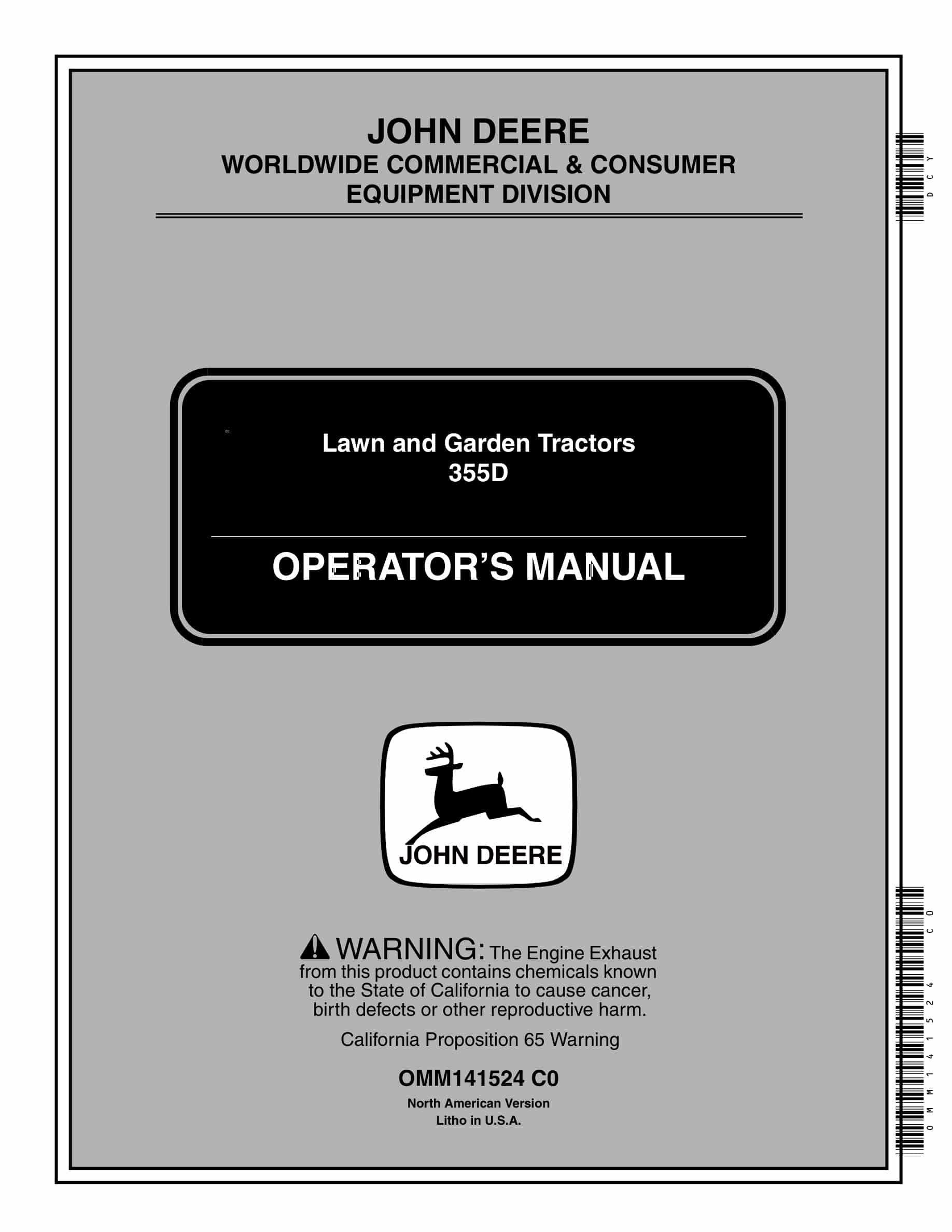 John Deere 355D Tractor Operator Manual OMM141524-1