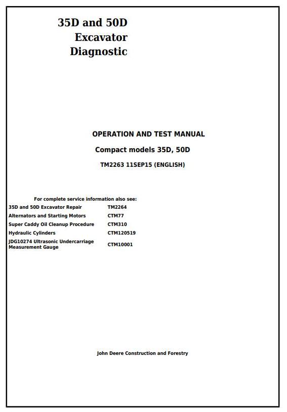 John Deere 35D 50D Compact Excavator Operation Test Manual TM2263