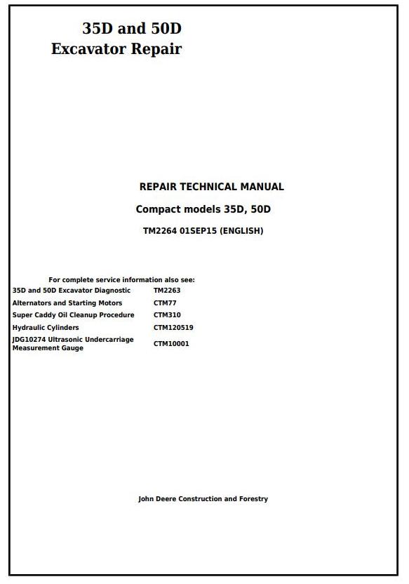 John Deere 35D 50D Compact Excavator Repair Technical Manual TM2264