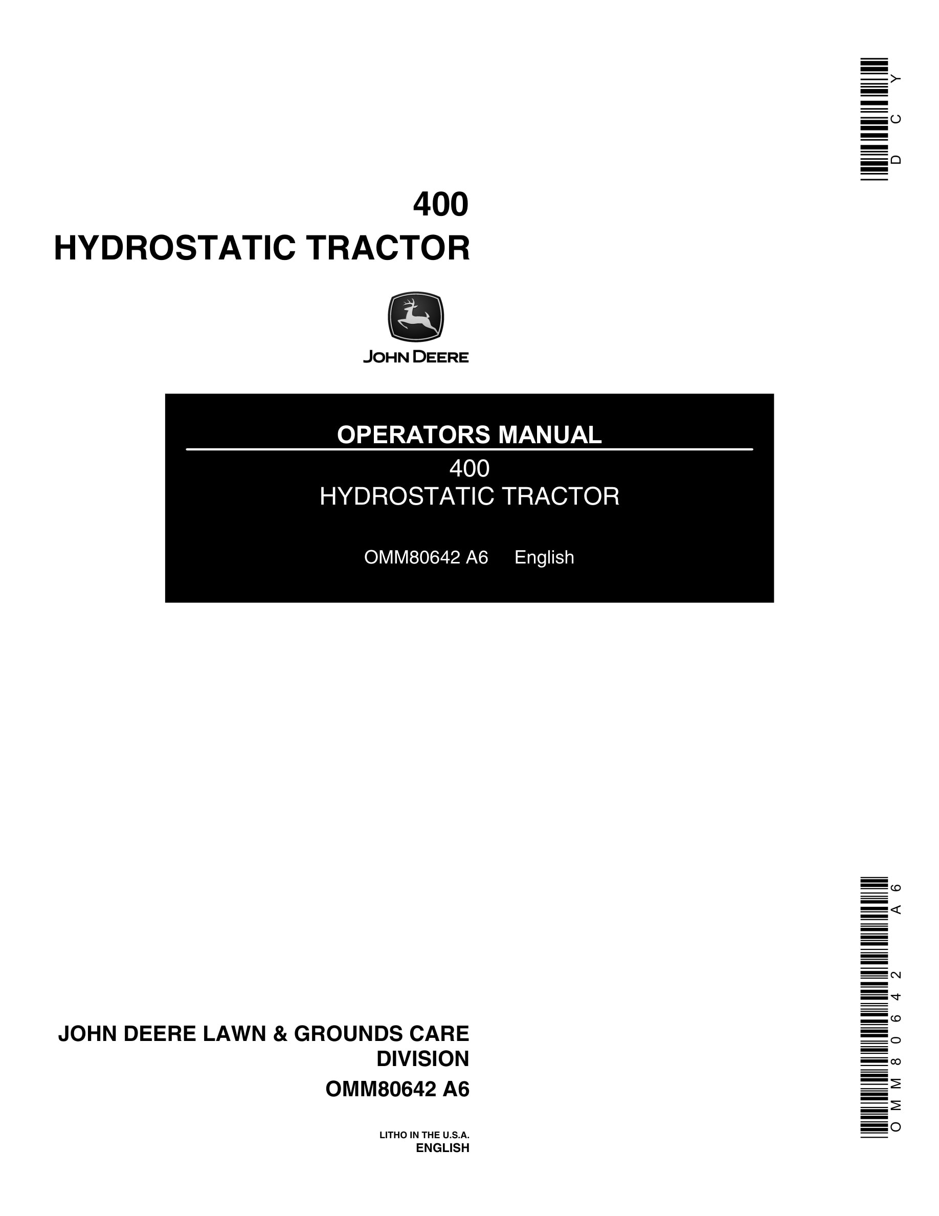 John Deere 400 Tractor Operator Manual OMM80642-1