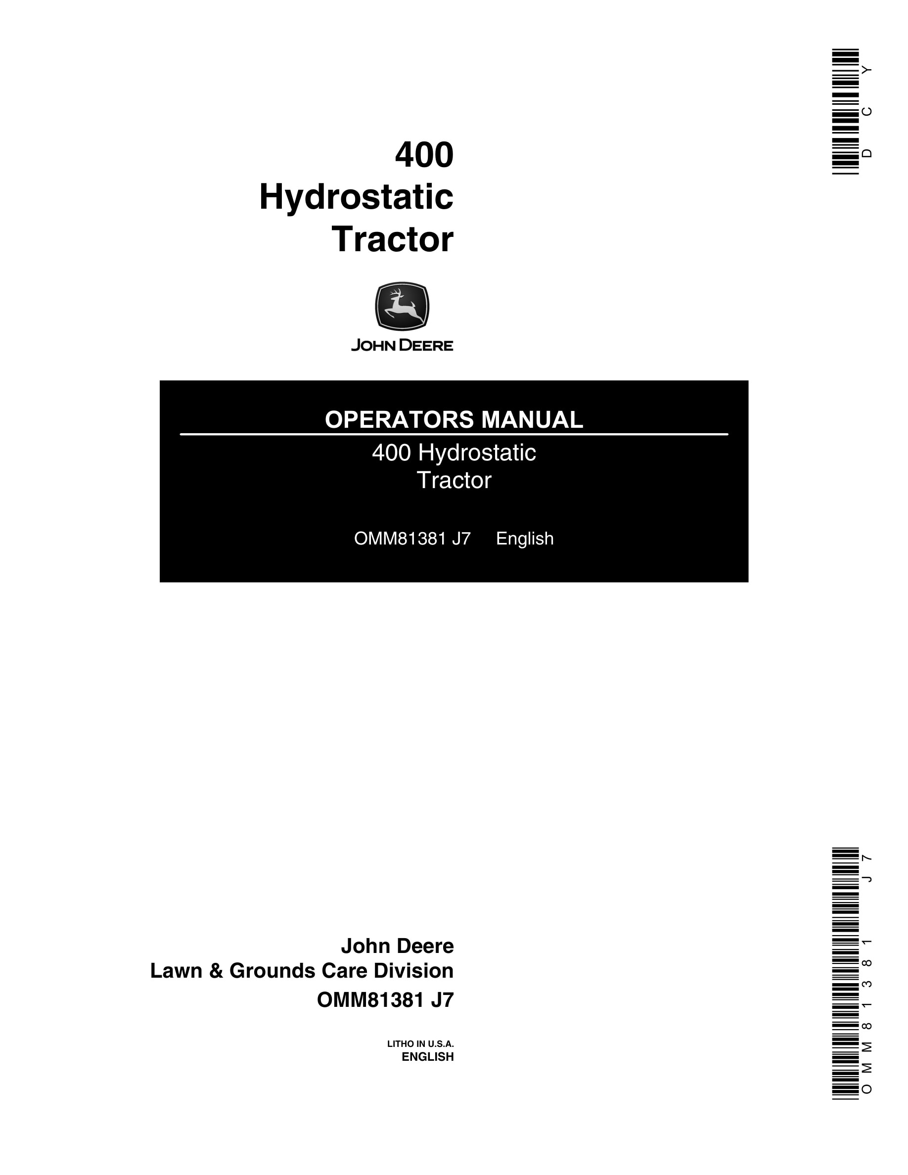 John Deere 400 Tractor Operator Manual OMM81381-1