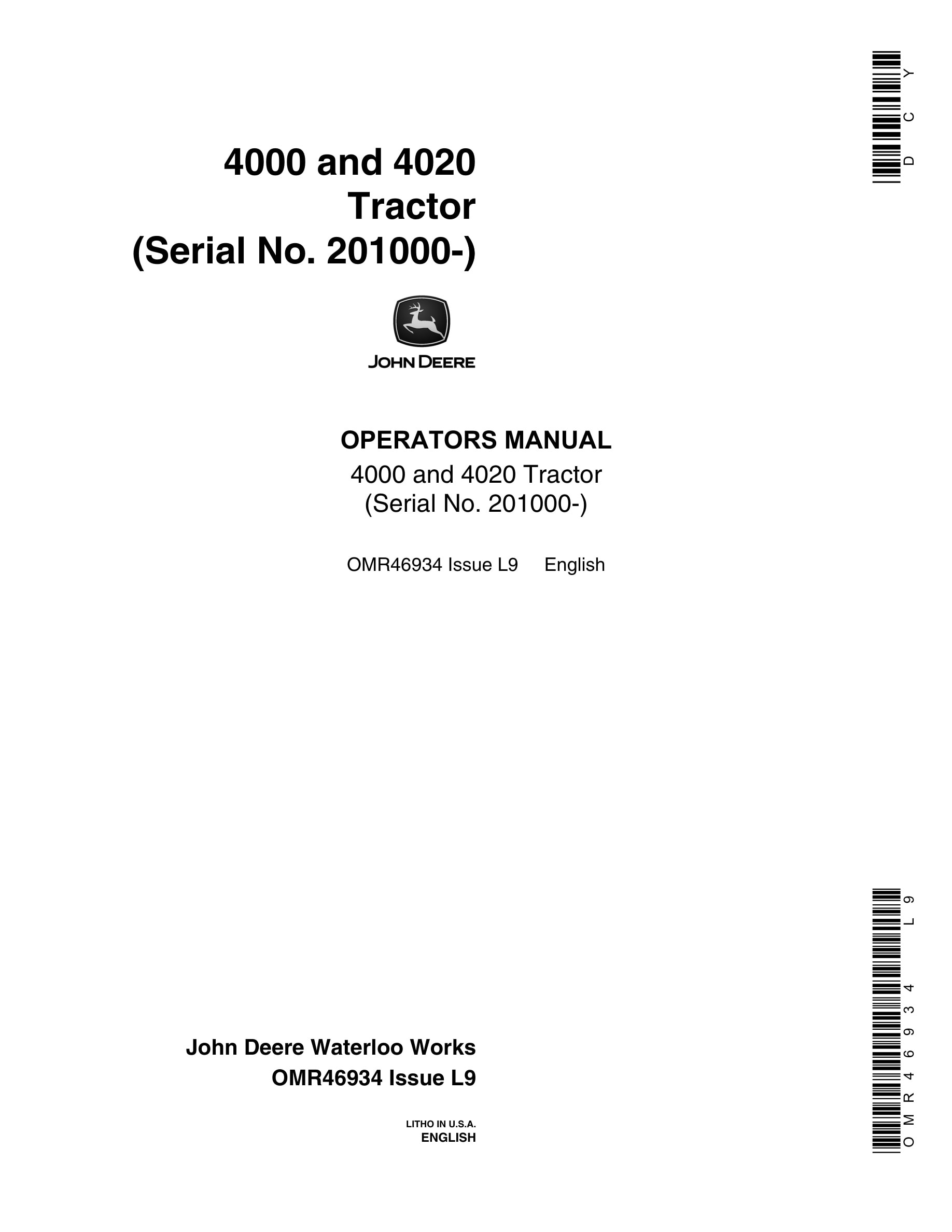 John Deere 4000 and 4020 Tractor Operator Manual OMR46934-1