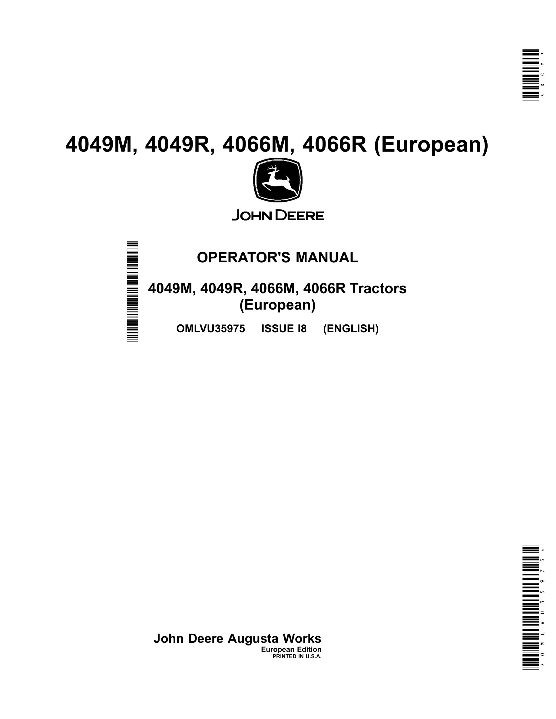 John Deere 4049m, 4049r, 4066m, 4066r Tractors Operator Manuals OMLVU35975-1