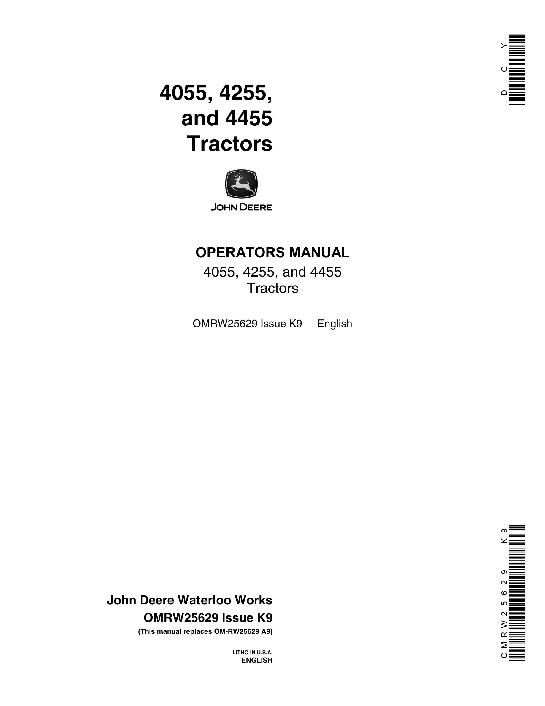 John Deere 4055, 4255, and 4455 Tractor Operator Manual OMRW25629-1