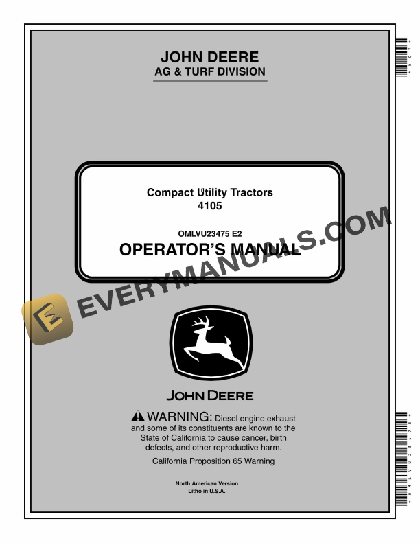 John Deere 4105 Tractor Operator Manual OMLVU23475-1