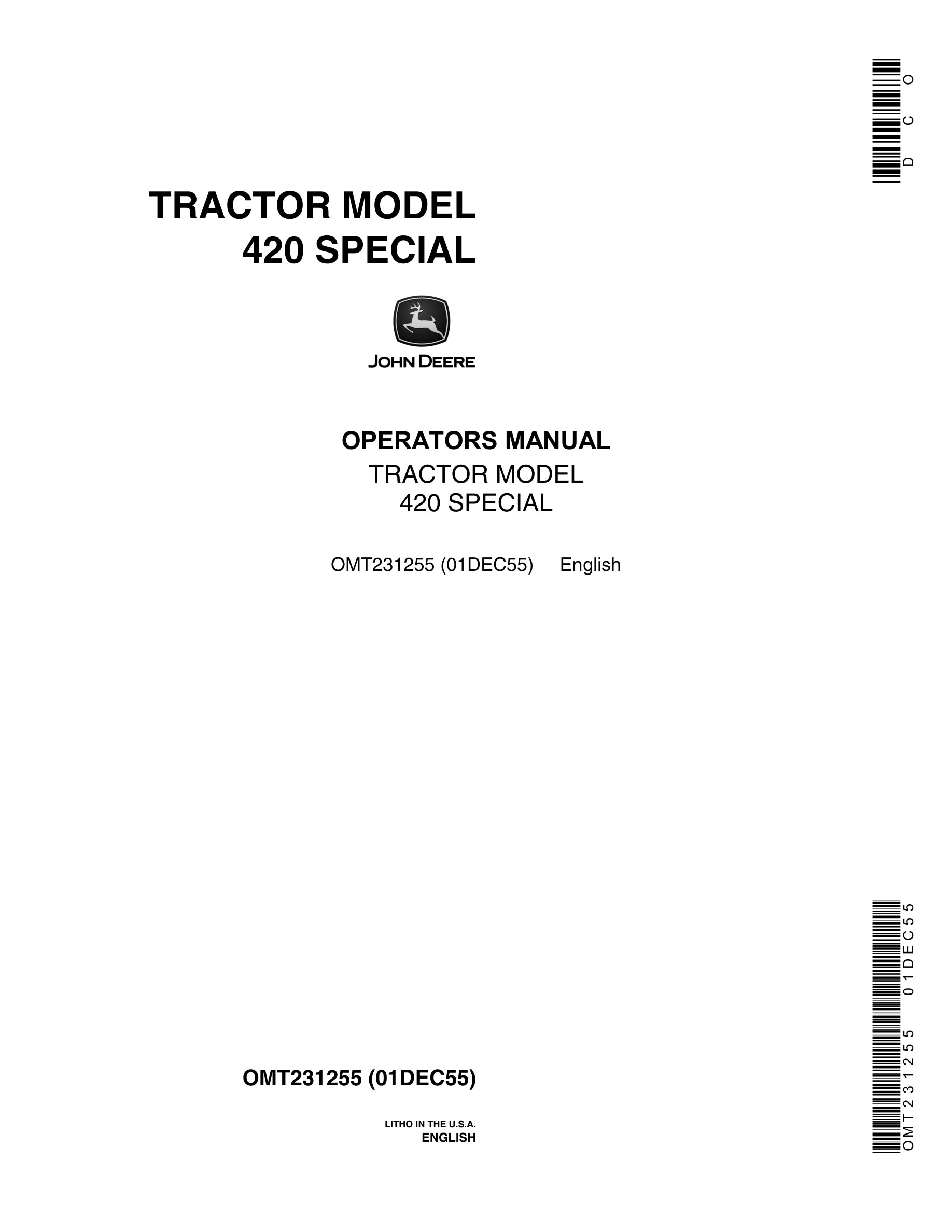 John Deere 420 Tractor Operator Manual OMT231255-1
