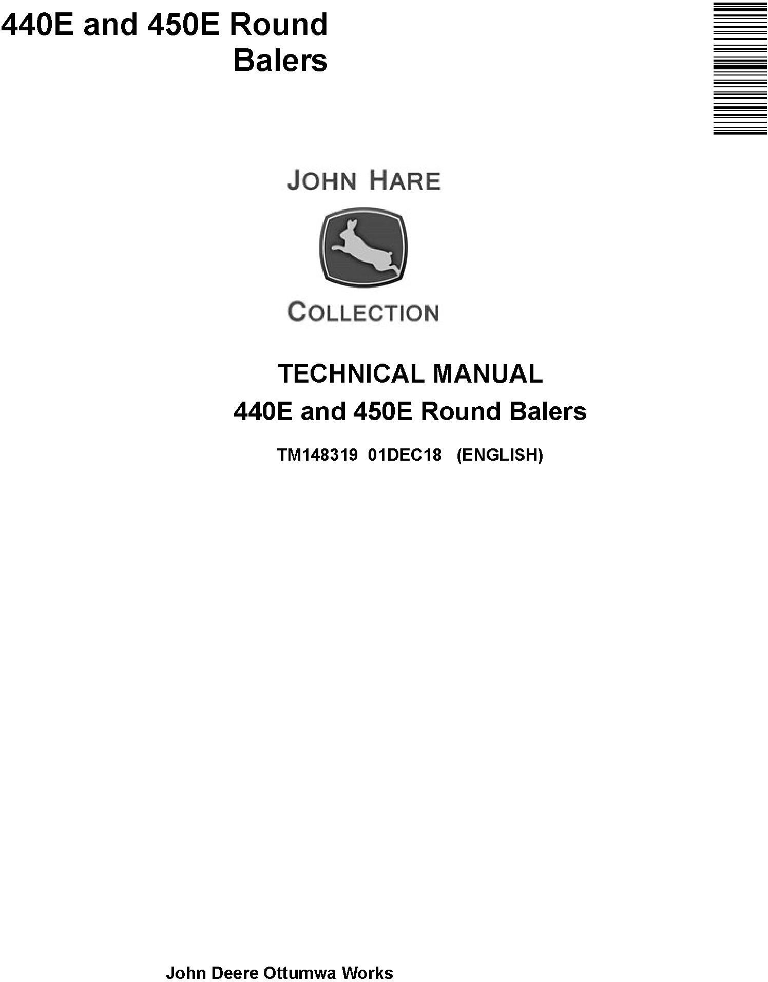 John Deere 440E 450E Round Balers Technical Manual TM148319