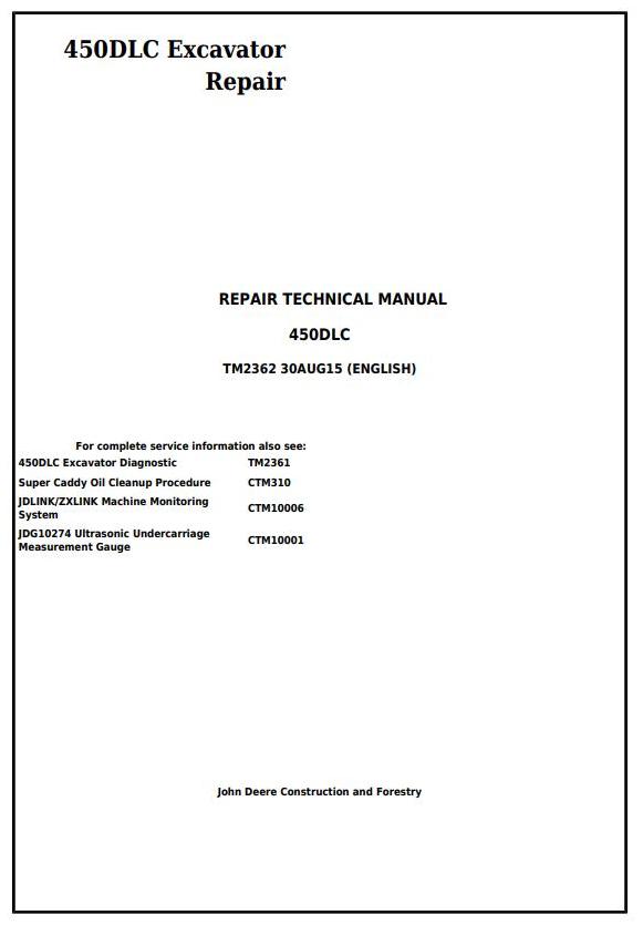 John Deere 450DLC Excavator Repair Technical Manual TM2362