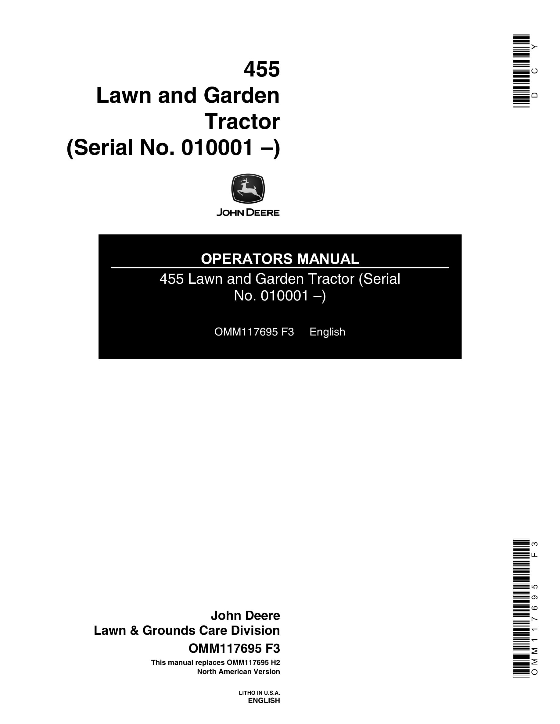 John Deere 455 Tractor Operator Manual OMM117695-1