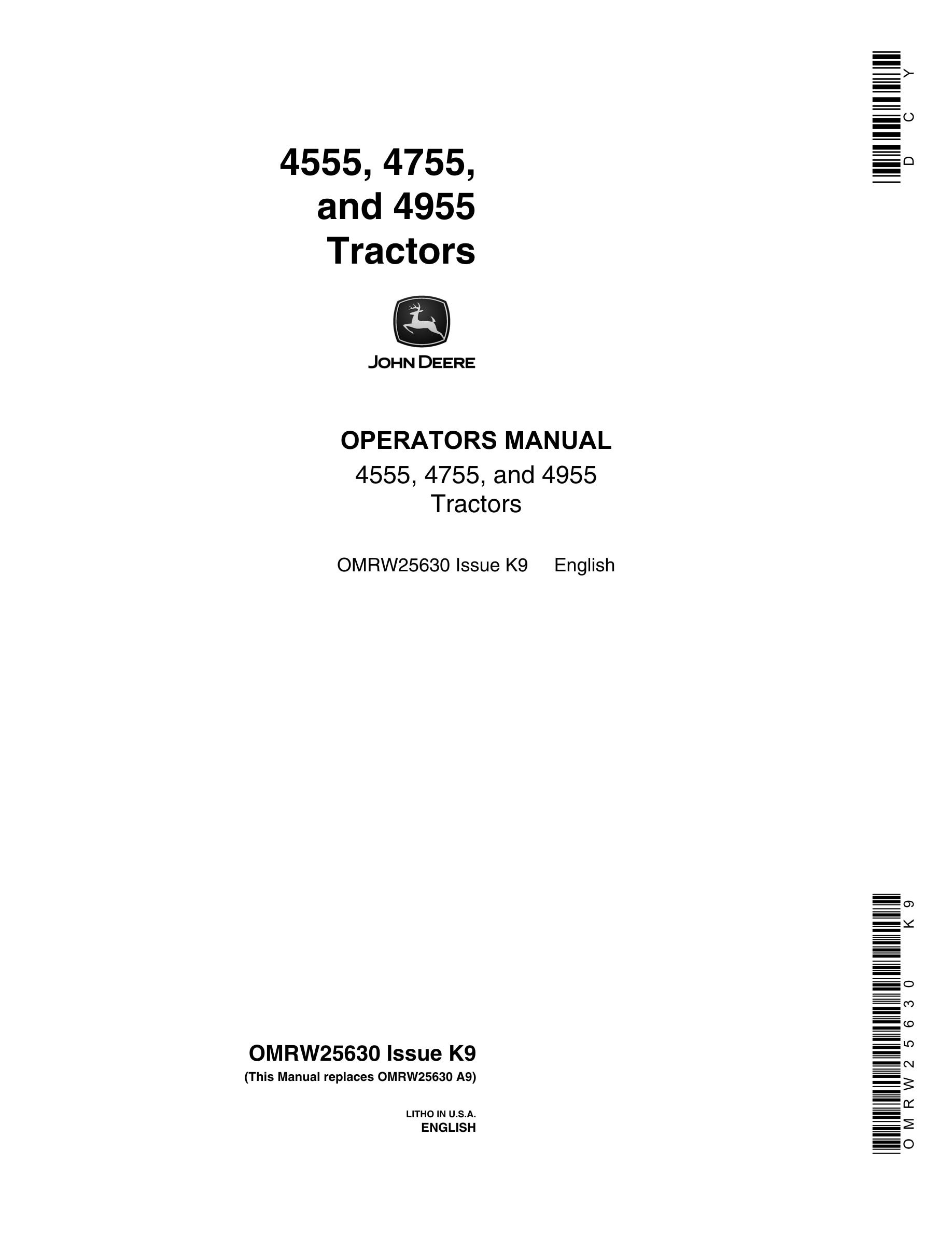 John Deere 4555, 4755, and 4955 Tractor Operator Manual OMRW25630-1