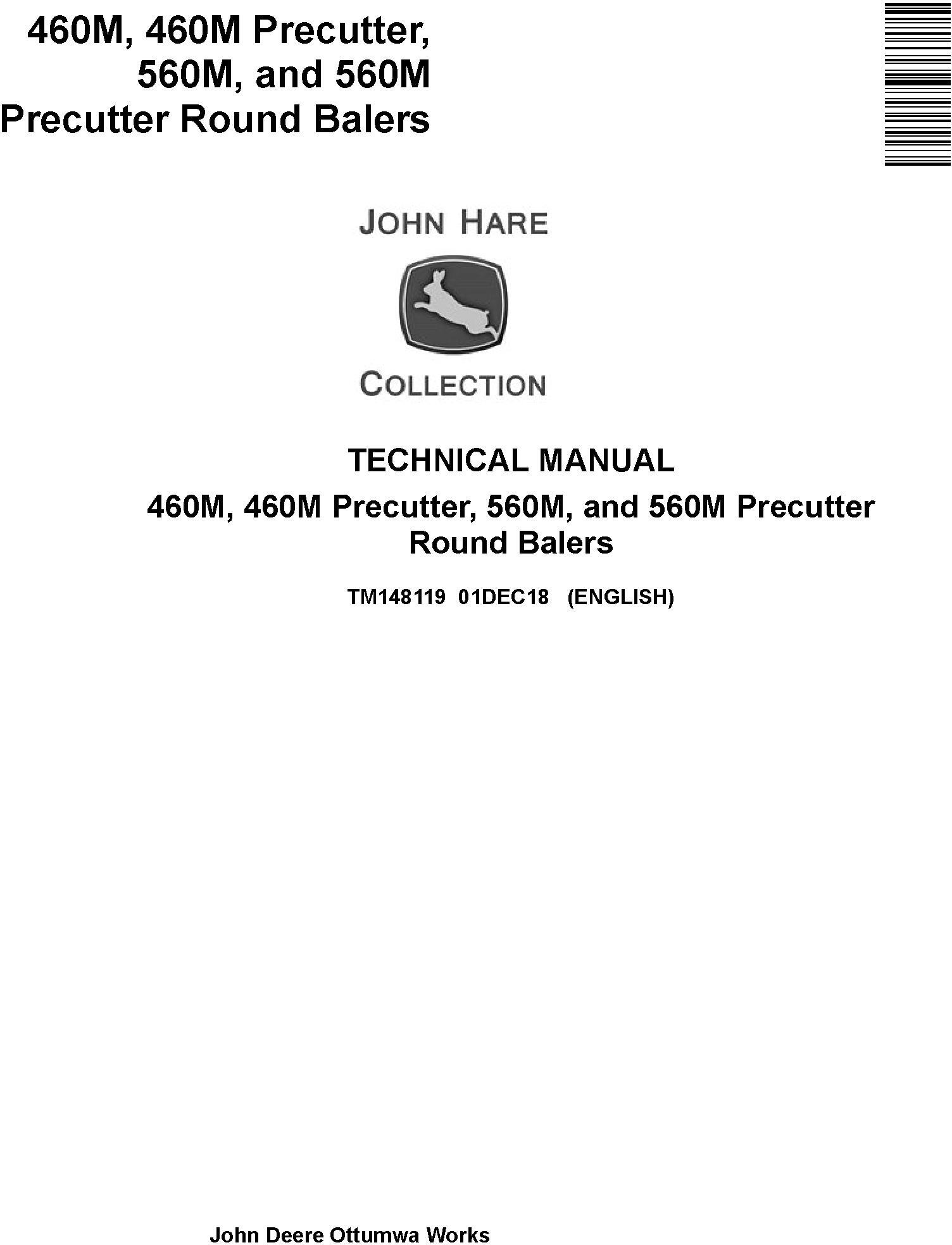 John Deere 460M 560M Precutter Round Balers Technical Manual TM148119