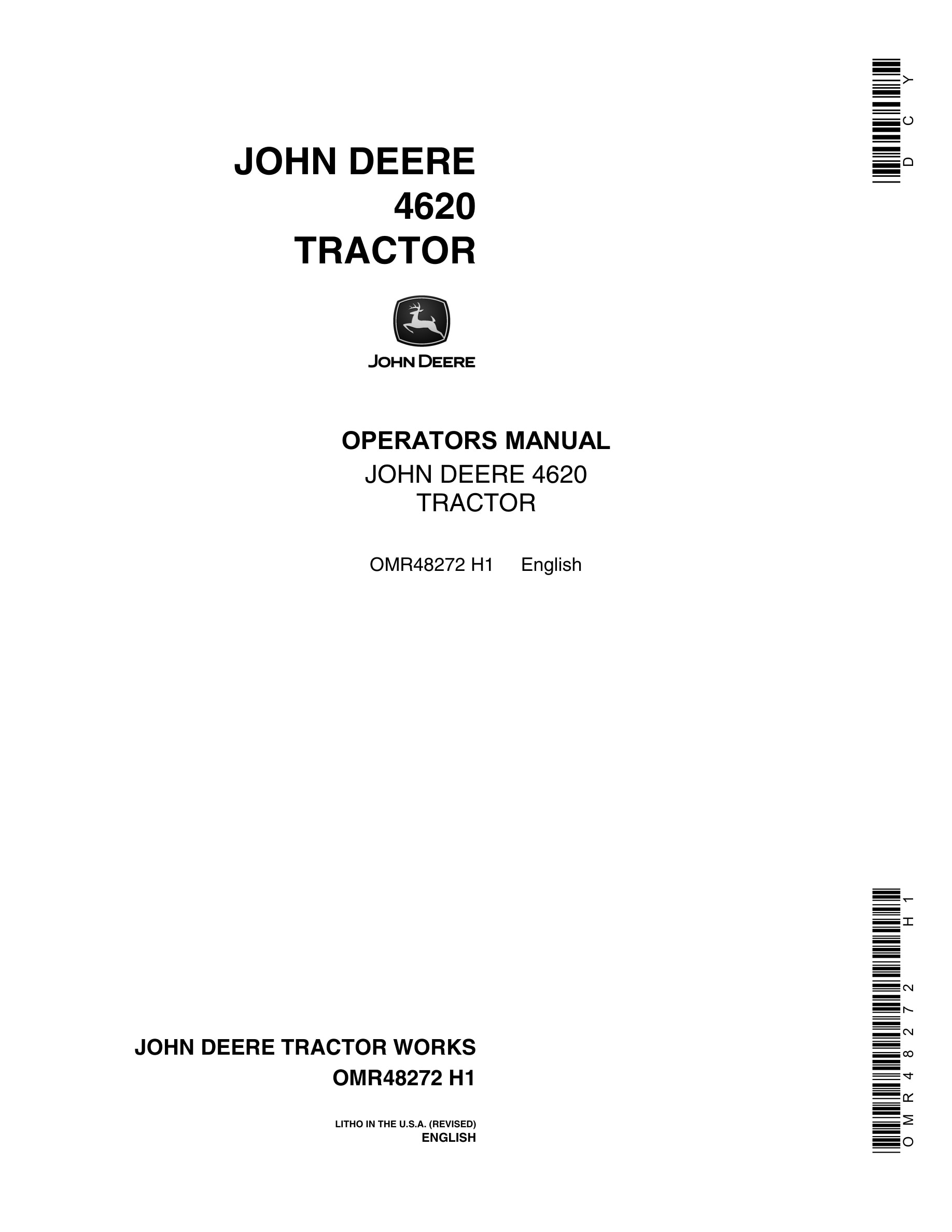 John Deere 4620 Tractor Operator Manual OMR48272-1