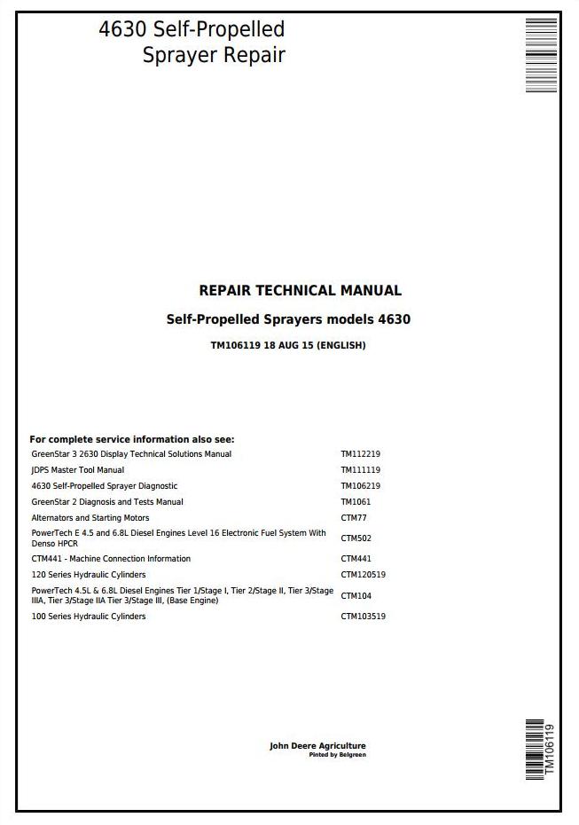 John Deere 4630 Self-Propelled Sprayer Repair Technical Manual TM106119