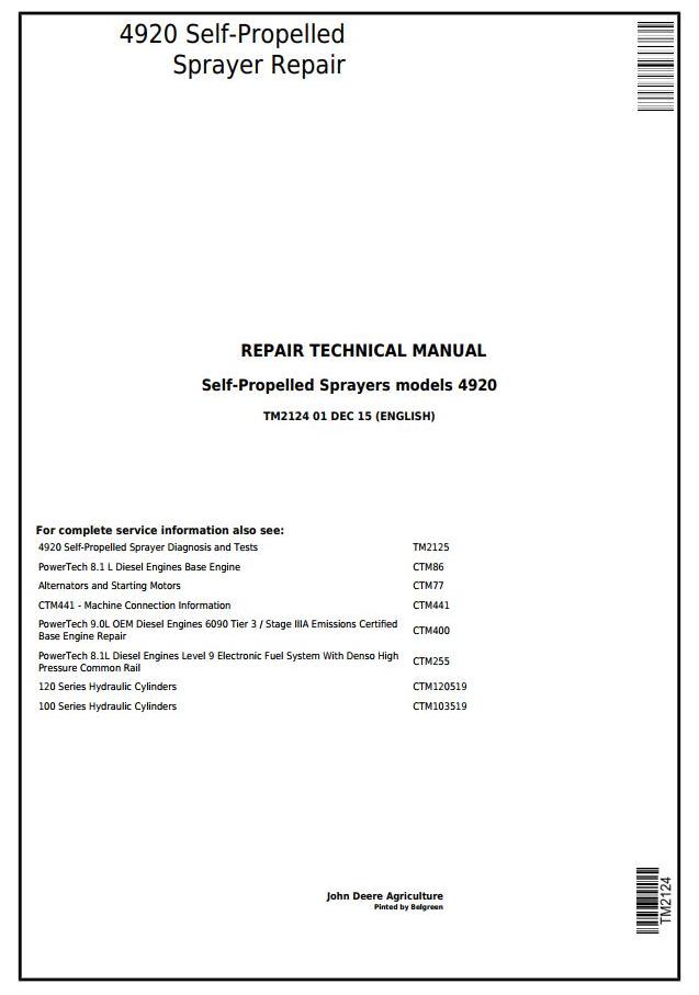 John Deere 4920 Self-Propelled Sprayer Repair Technical Manual TM2124