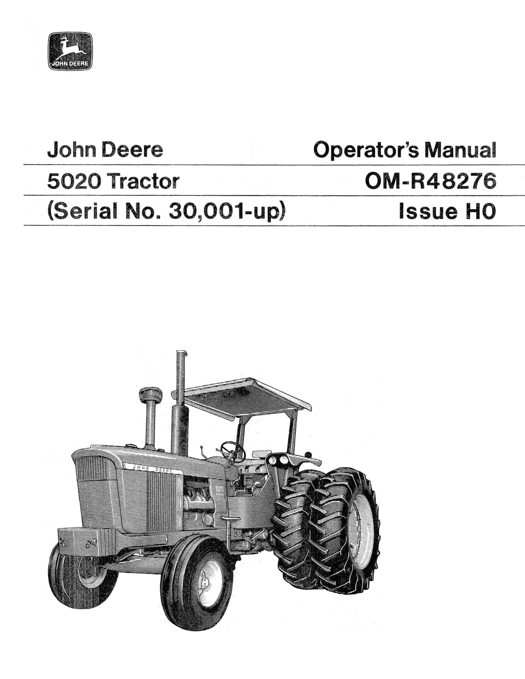 John Deere 5020 Tractor Operator Manual OMR48276-1