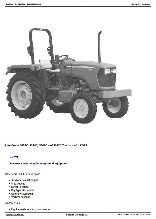 John Deere 5036C 5039C 5041C 5042C Tractor Repair Technical Manual TM900219