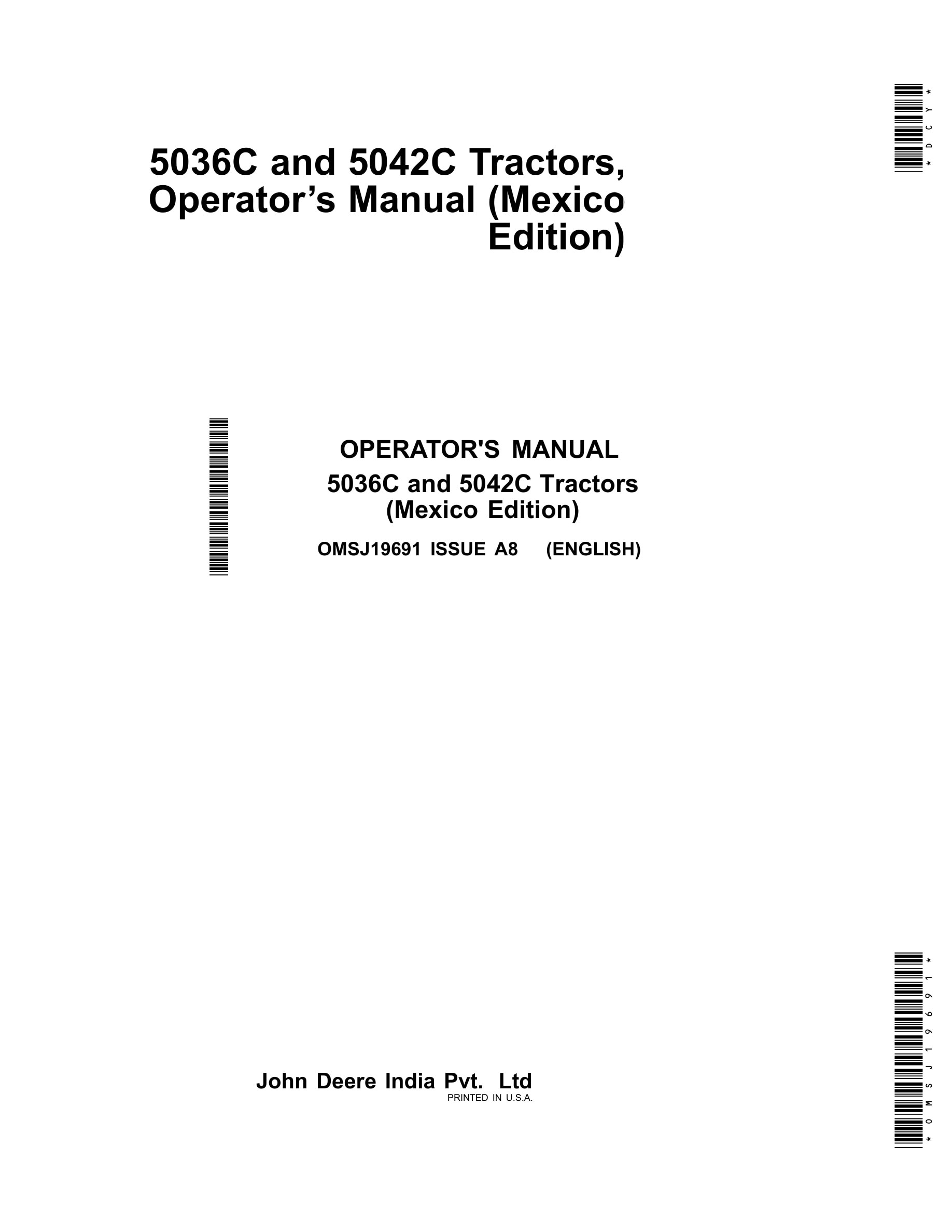 John Deere 5036c And 5042c Tractors Operator Manuals OMSJ19691-1