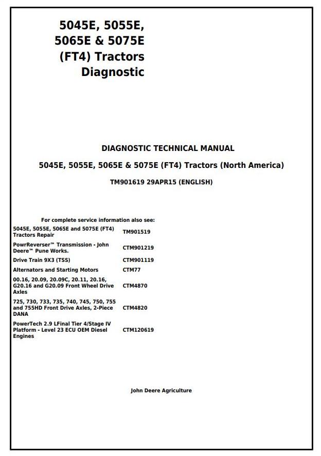 John Deere 5045E 5055E 5065E 5075E Tractor Diagnostic Technical Manual TM901619