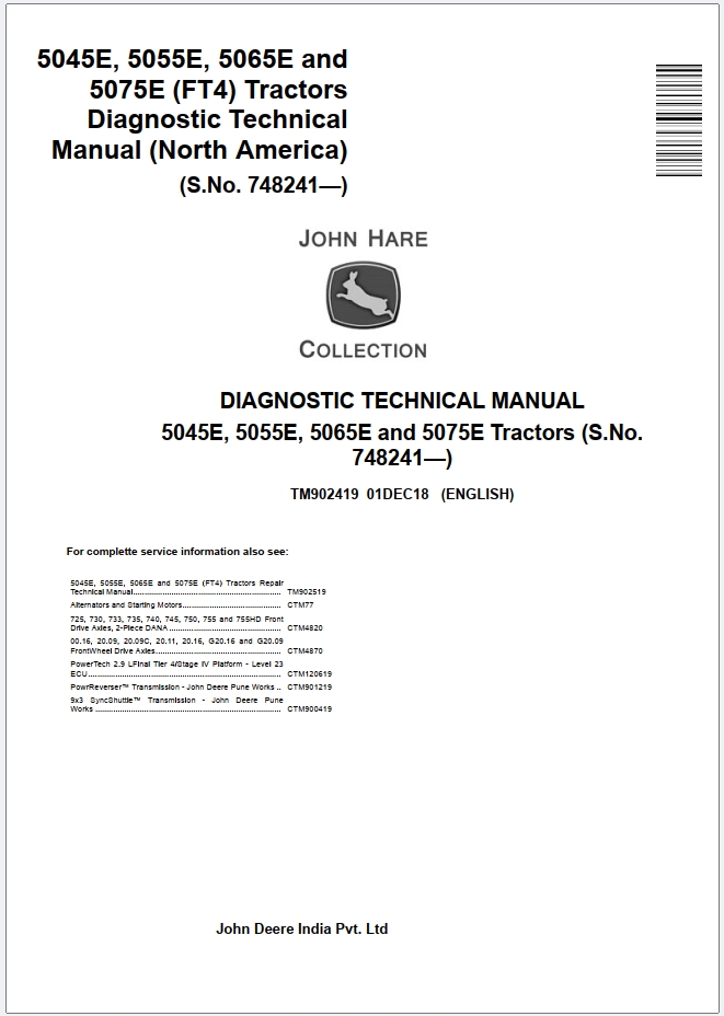 John Deere 5045E 5055E 5065E 5075E Tractor Diagnostic Technical Manual TM902419