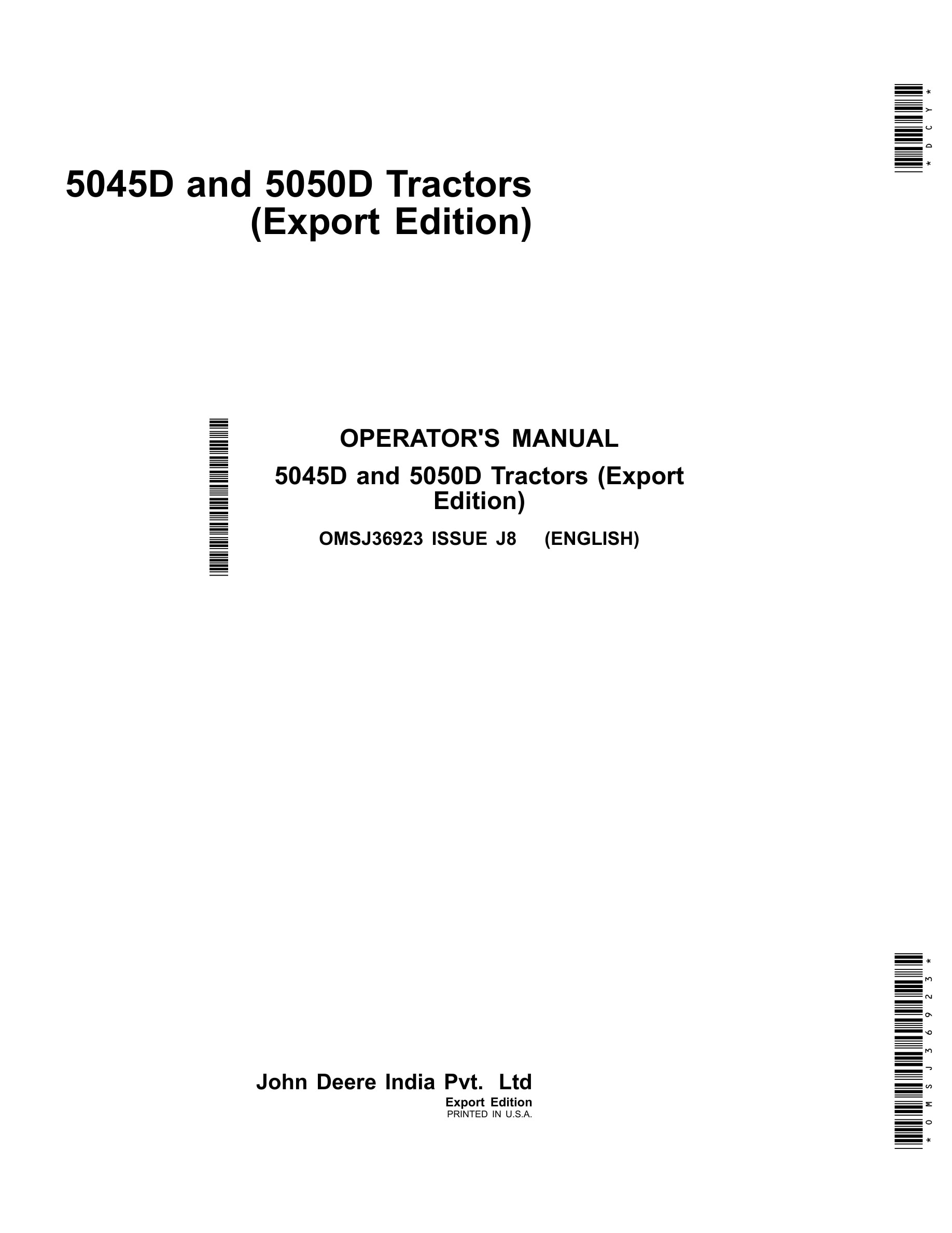 John Deere 5045d And 5050d Tractors Operator Manuals OMSJ36923-1