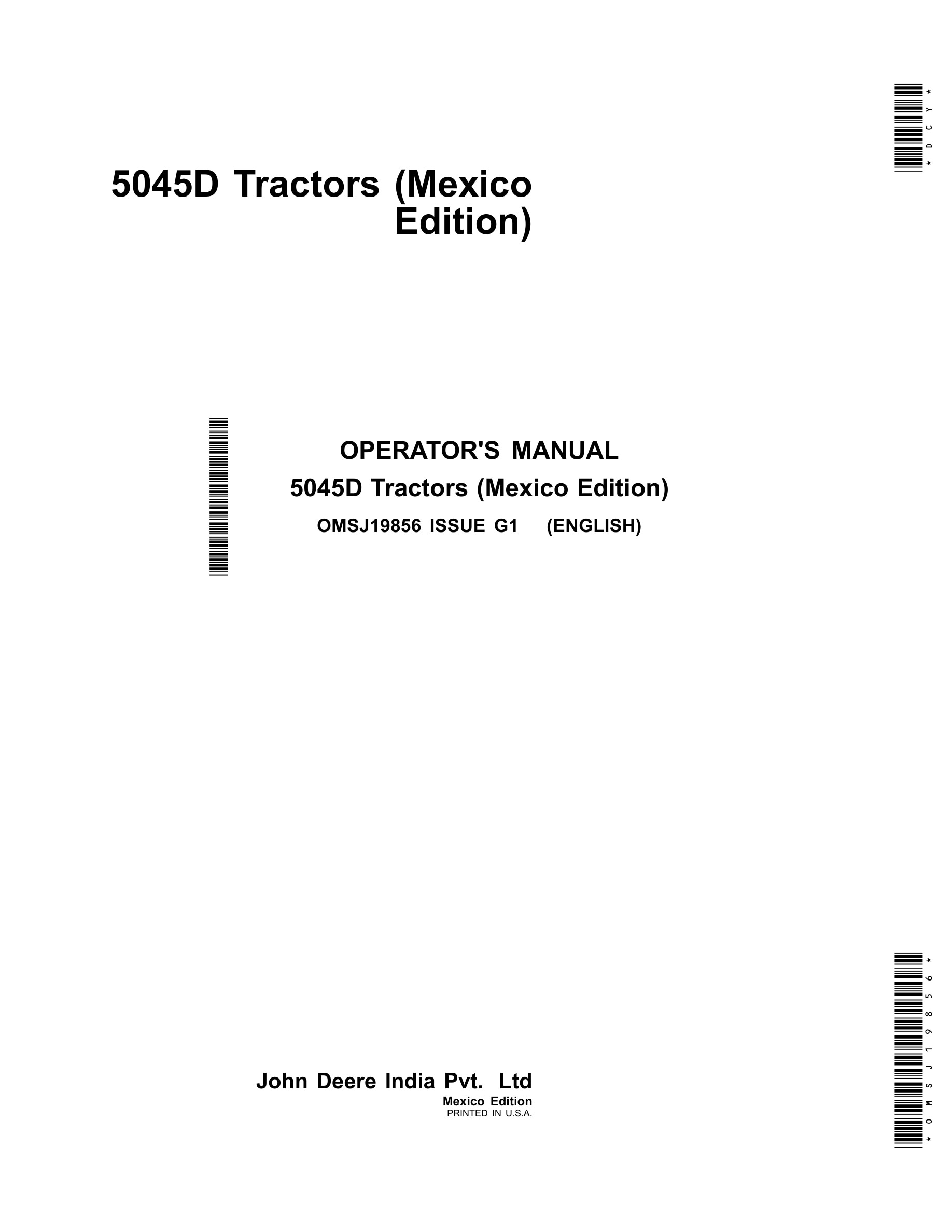 John Deere 5045d Tractors Operator Manuals OMSJ19856-1