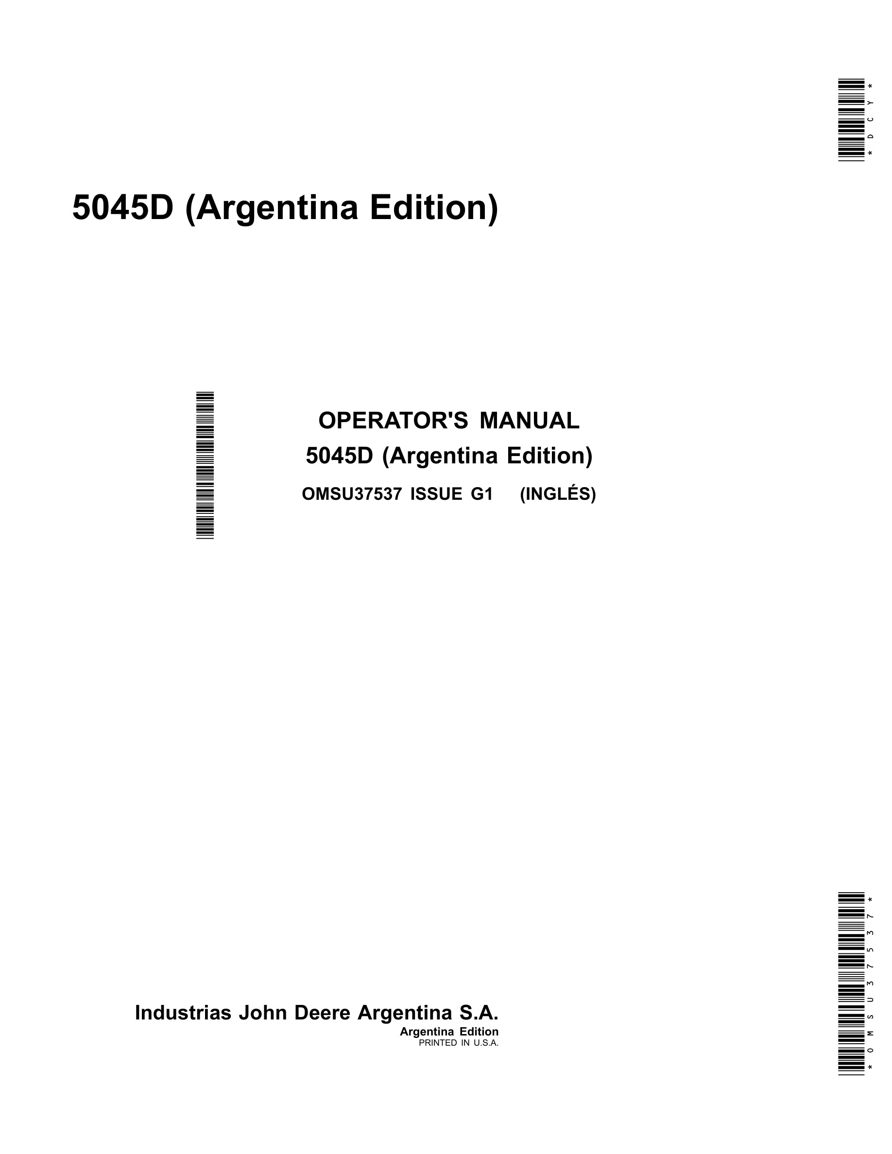 John Deere 5045d Tractors Operator Manuals OMSU37537-1