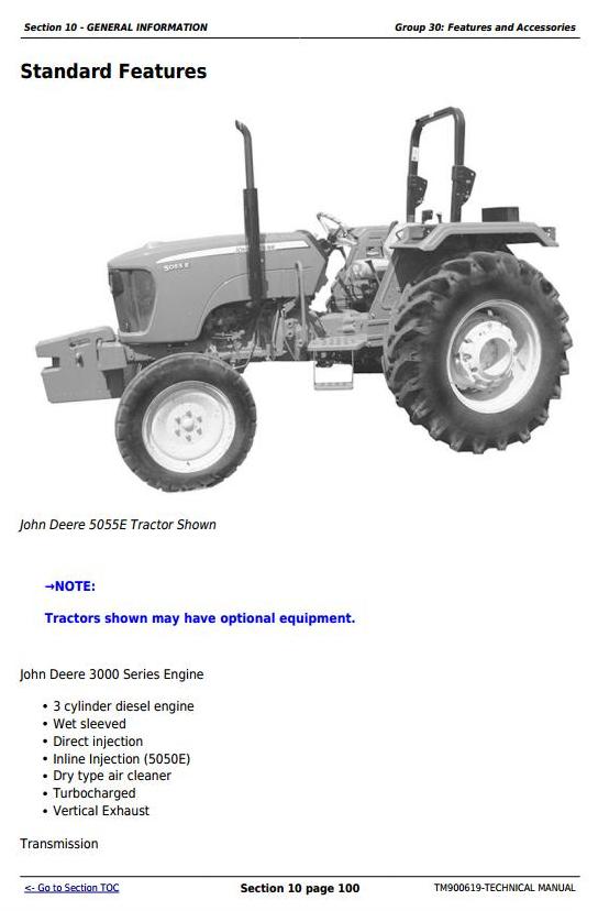 John Deere 5050E 5055E 5060E 5065E 5075E 5210 5310 Tractor Technical Manual TM900619