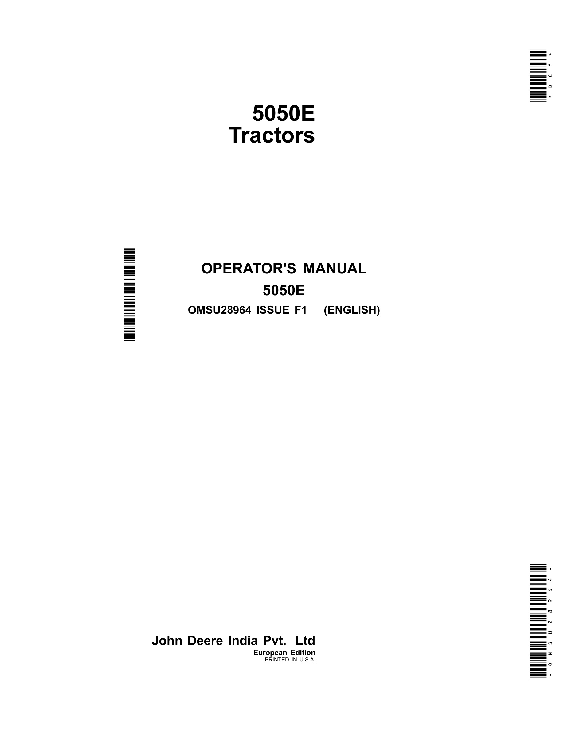 John Deere 5050e Tractors Operator Manuals OMSU28964-1