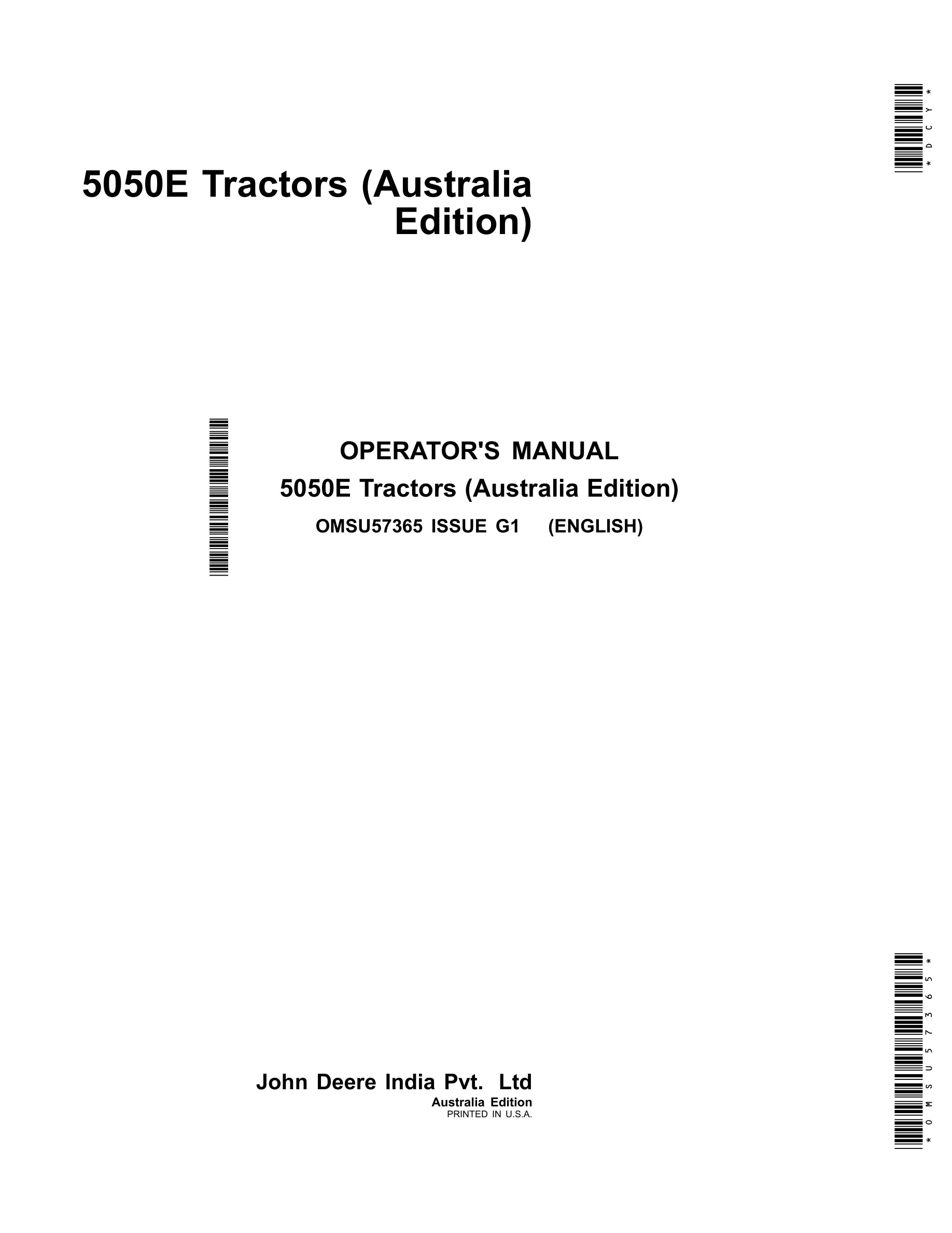 John Deere 5050e Tractors Operator Manuals OMSU57365-1