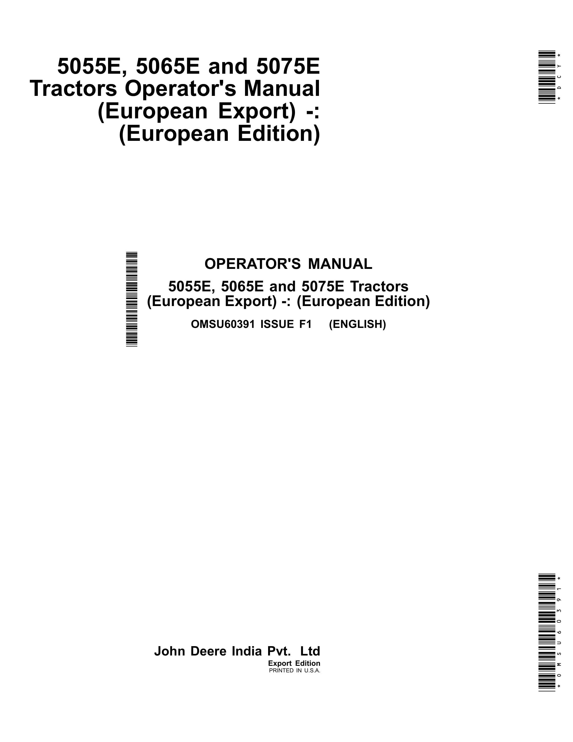 John Deere 5055e, 5065e And 5075e Tractors Operator Manuals OMSU60391-1