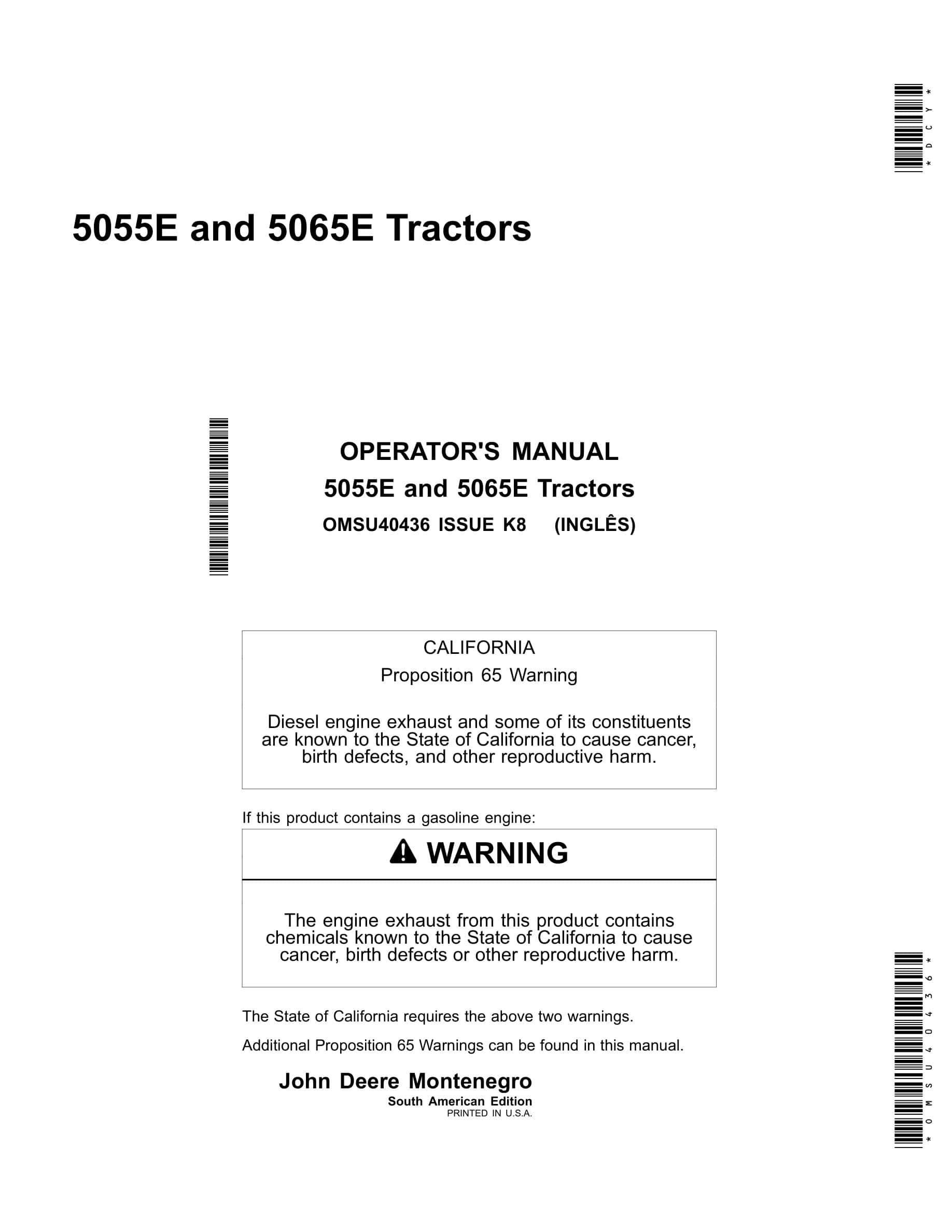 John Deere 5055e And 5065e Tractors Operator Manuals OMSU40436-1