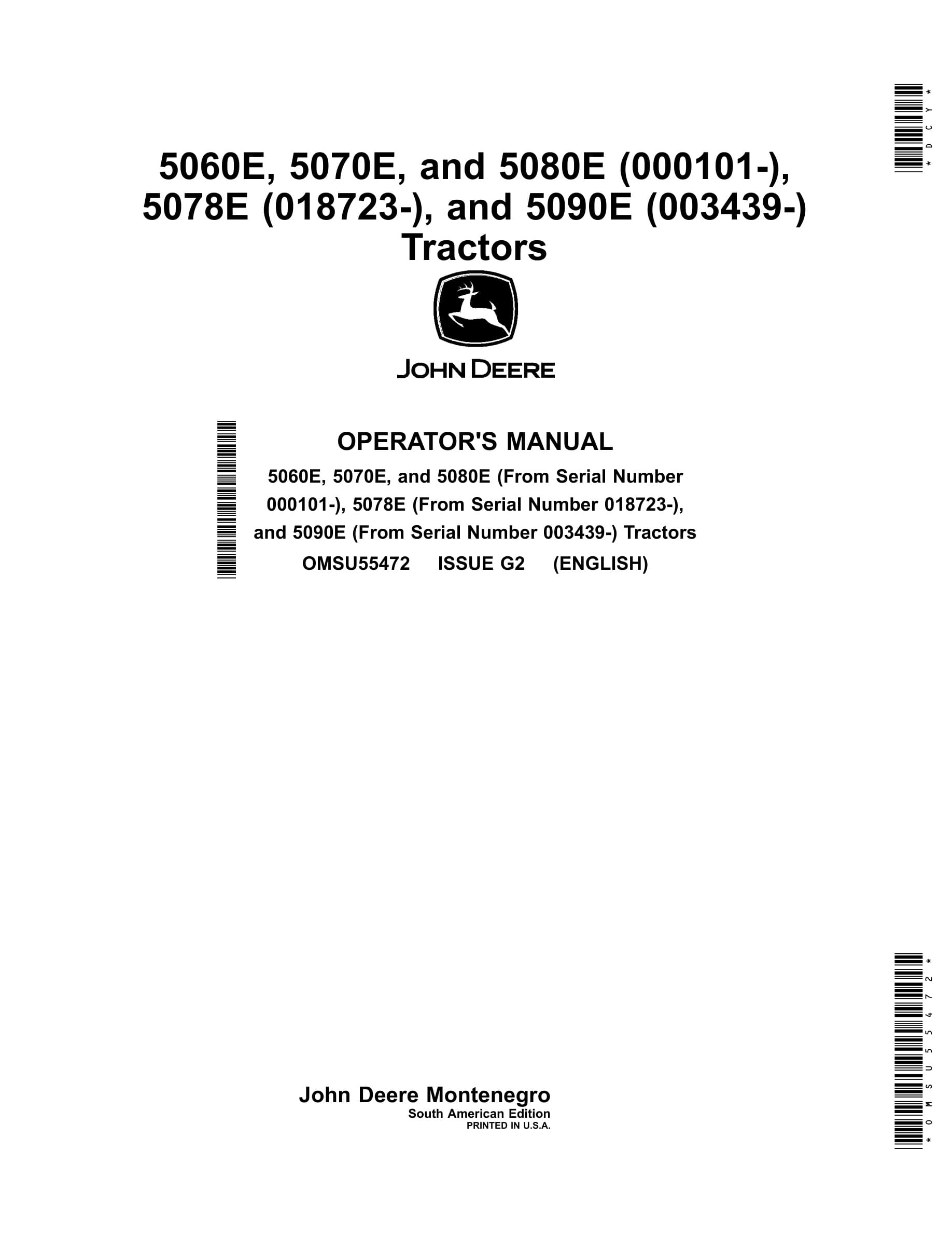 John Deere 5060e, 5070e, And 5080e (000101 Operator Manuals OMSU55472-1