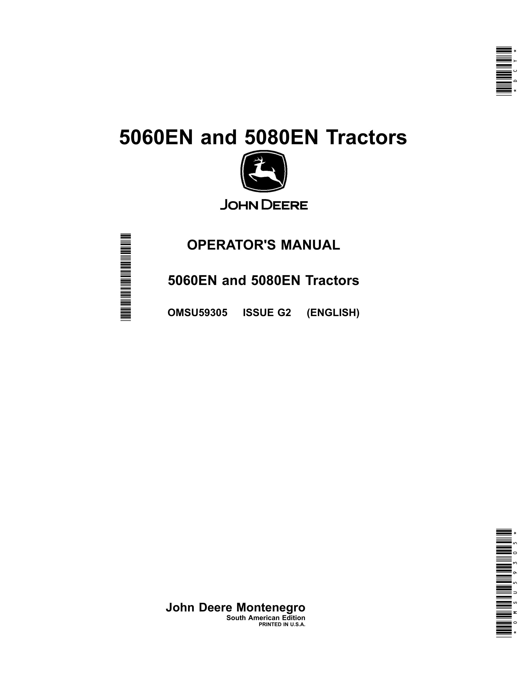 John Deere 5060en And 5080en Tractors Operator Manuals OMSU59305-1