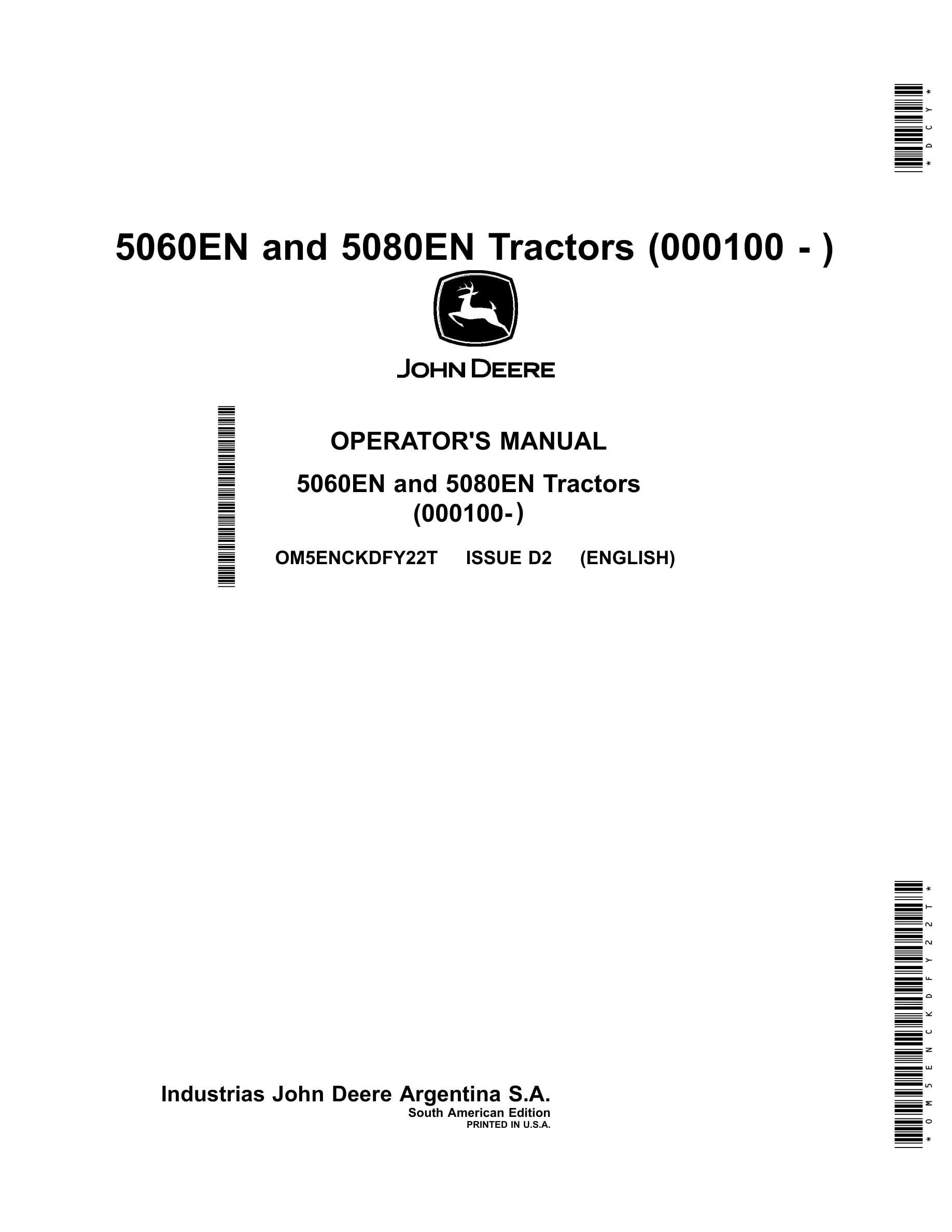 John Deere 5060en And 5080en Tractors Operator Manuals Om5enckdfy22t-1