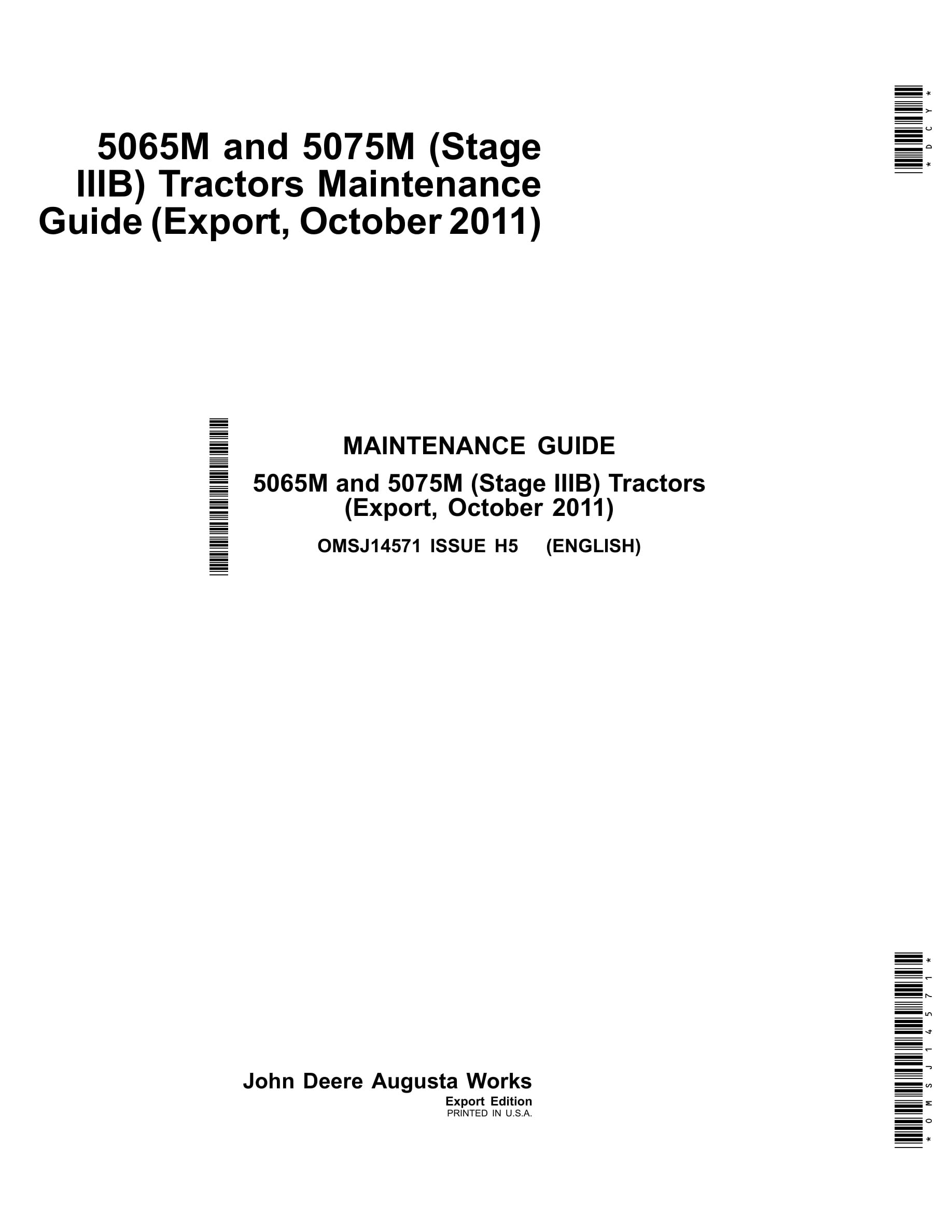 John Deere 5065m And 5075m (stage Iiib) Tractors Operator Manuals OMSJ14571-1