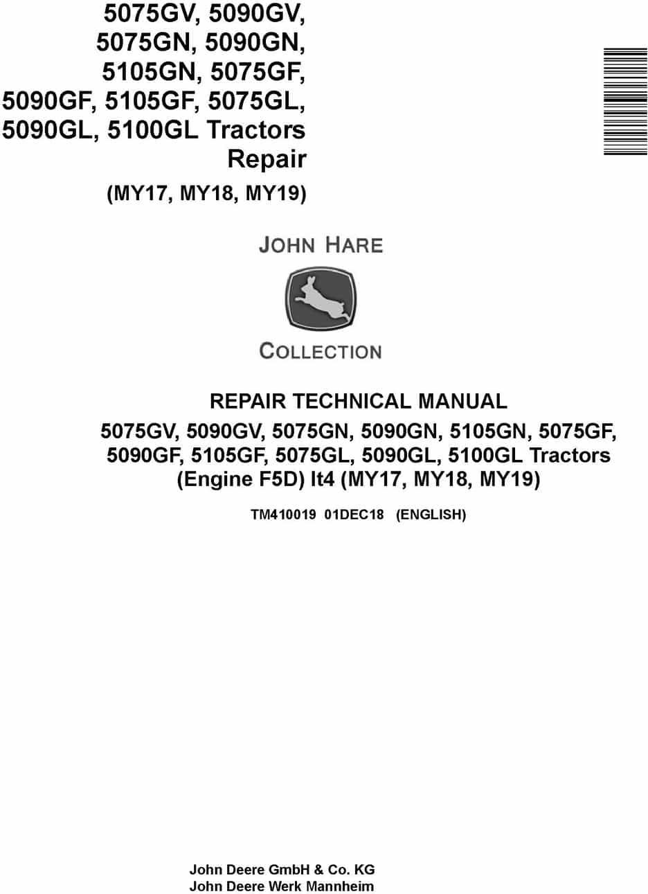 John Deere 5075G to 5105G Tractor Repair Technical Manual TM410019