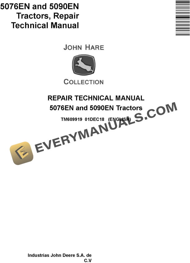 John Deere 5076EN 5090EN Tractor Repair Technical Manual TM609919