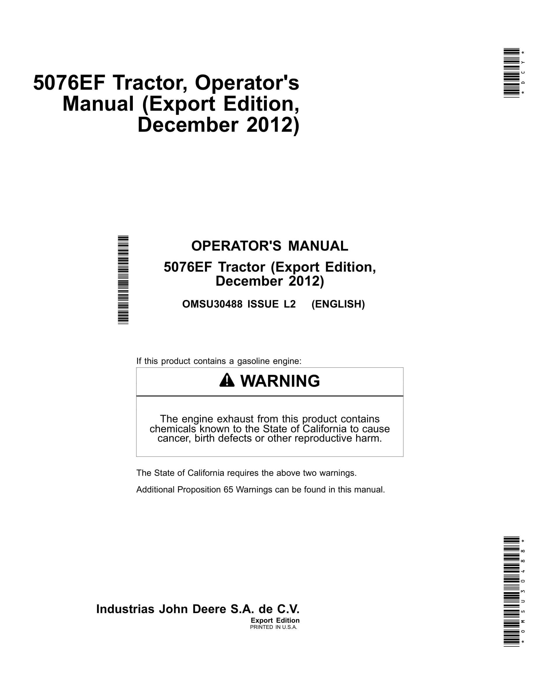 John Deere 5076ef Tractors Operator Manual OMSU30488-1