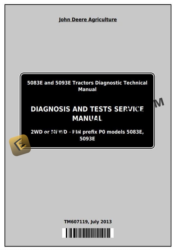 John Deere 5083E 5093E Tractor Diagnostic Technical Service Manual TM609619