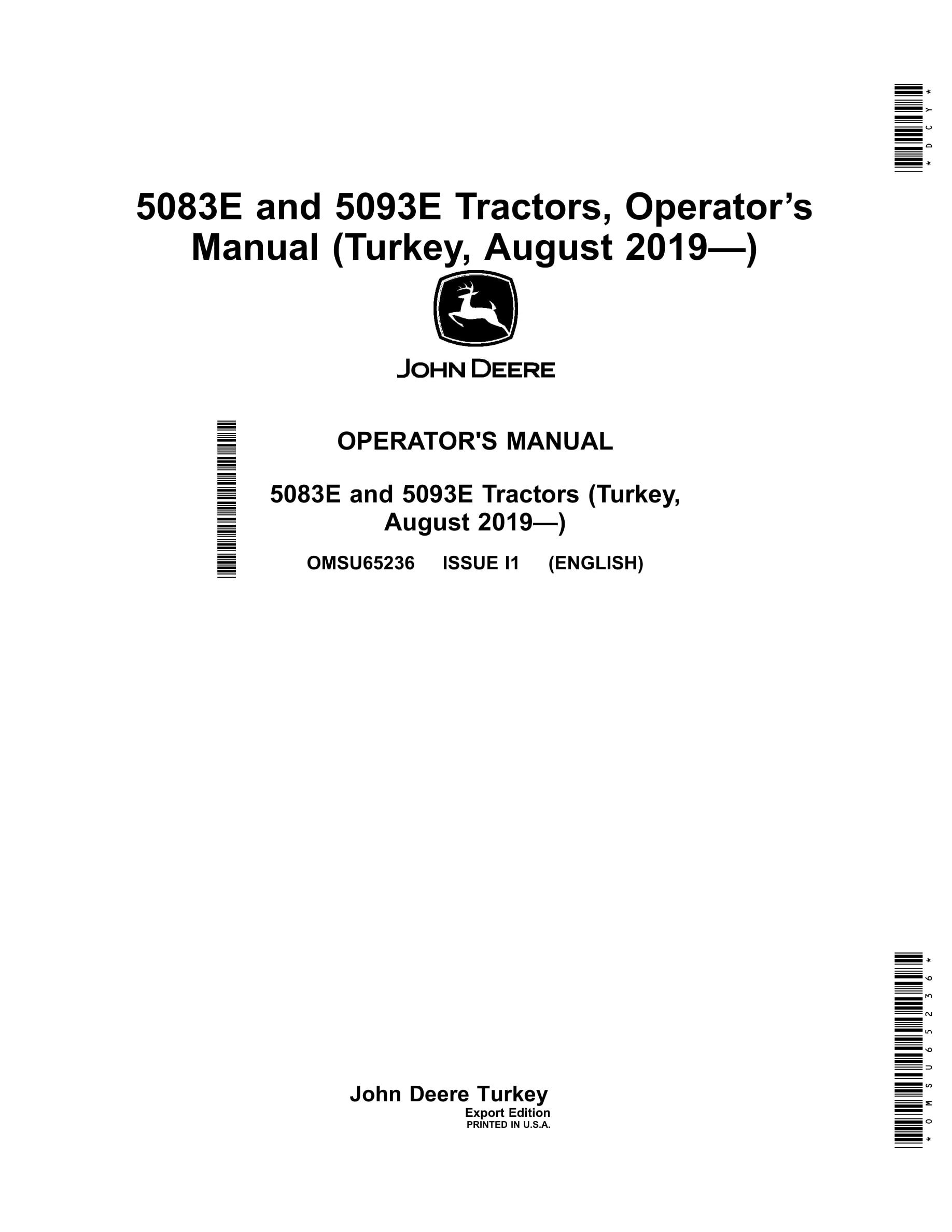 John Deere 5083e And 5093e Tractors Operator Manuals OMSU65236-1