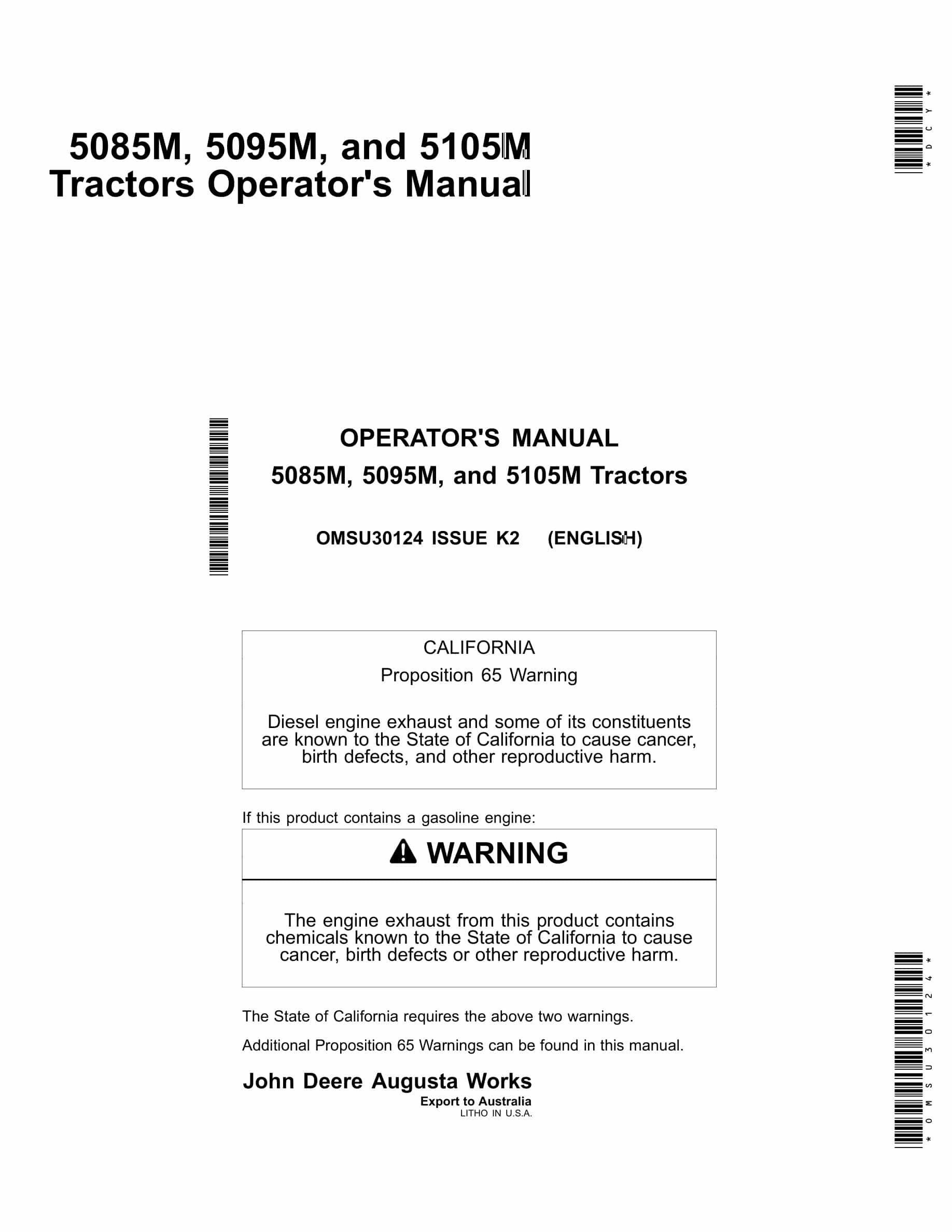 John Deere 5085m, 5095m, And 5105m Tractors Operator Manuals OMSU30124-1