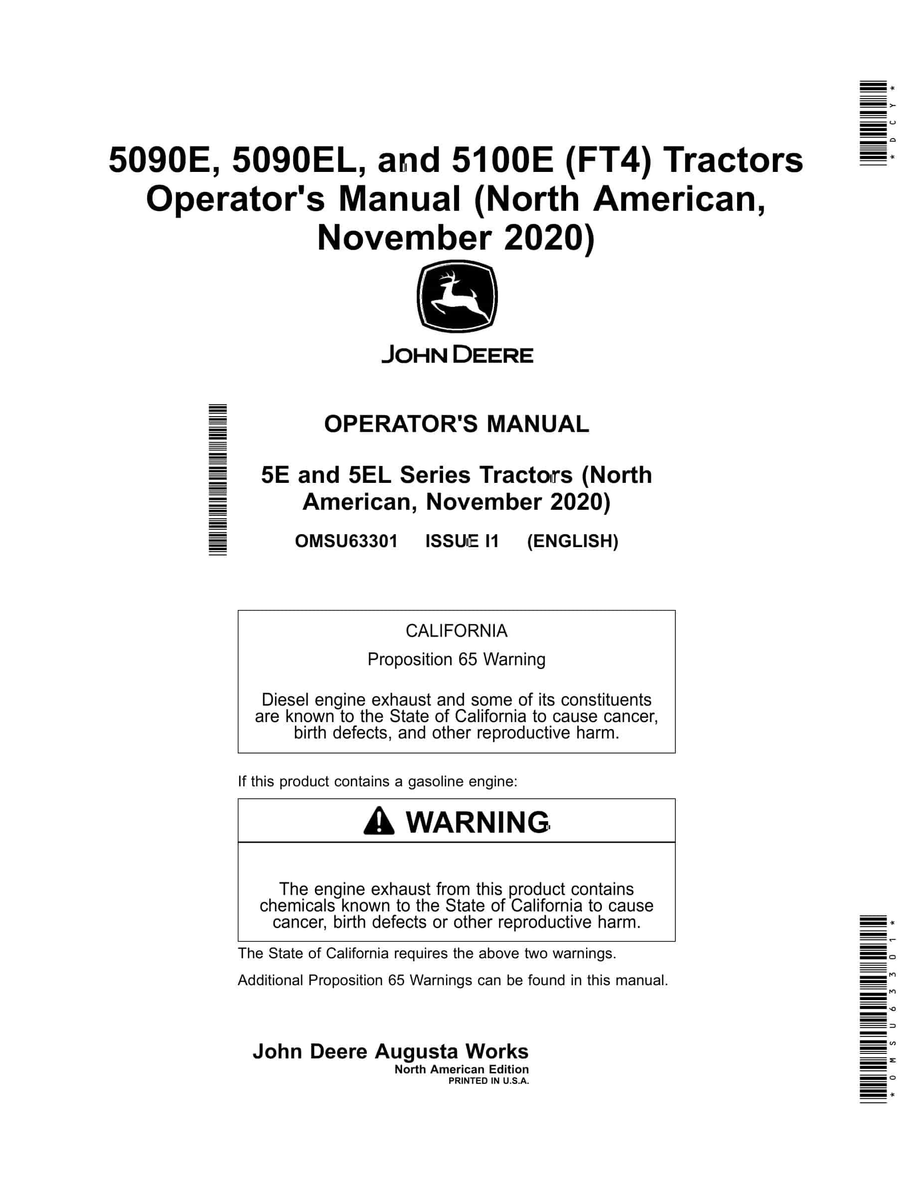 John Deere 5090E, 5090EL, and 5100E (FT4) Tractor Operator Manual OMSU63301-1