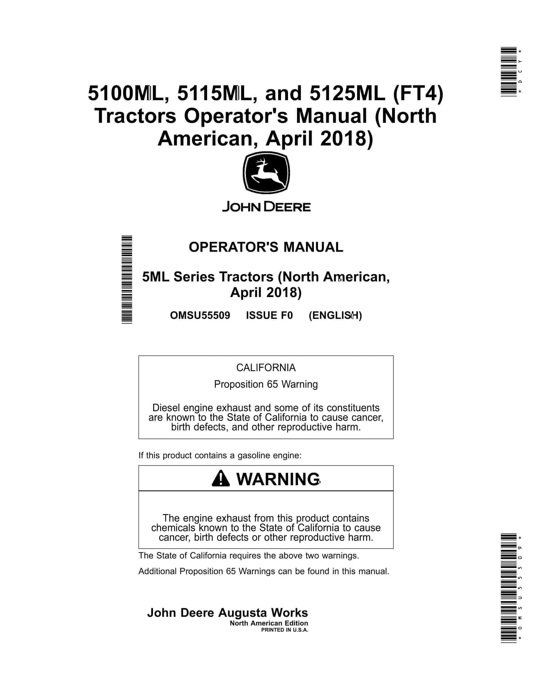 John Deere 5100ML, 5115ML, and 5125ML (FT4) Tractor Operator Manual OMSU55509-1