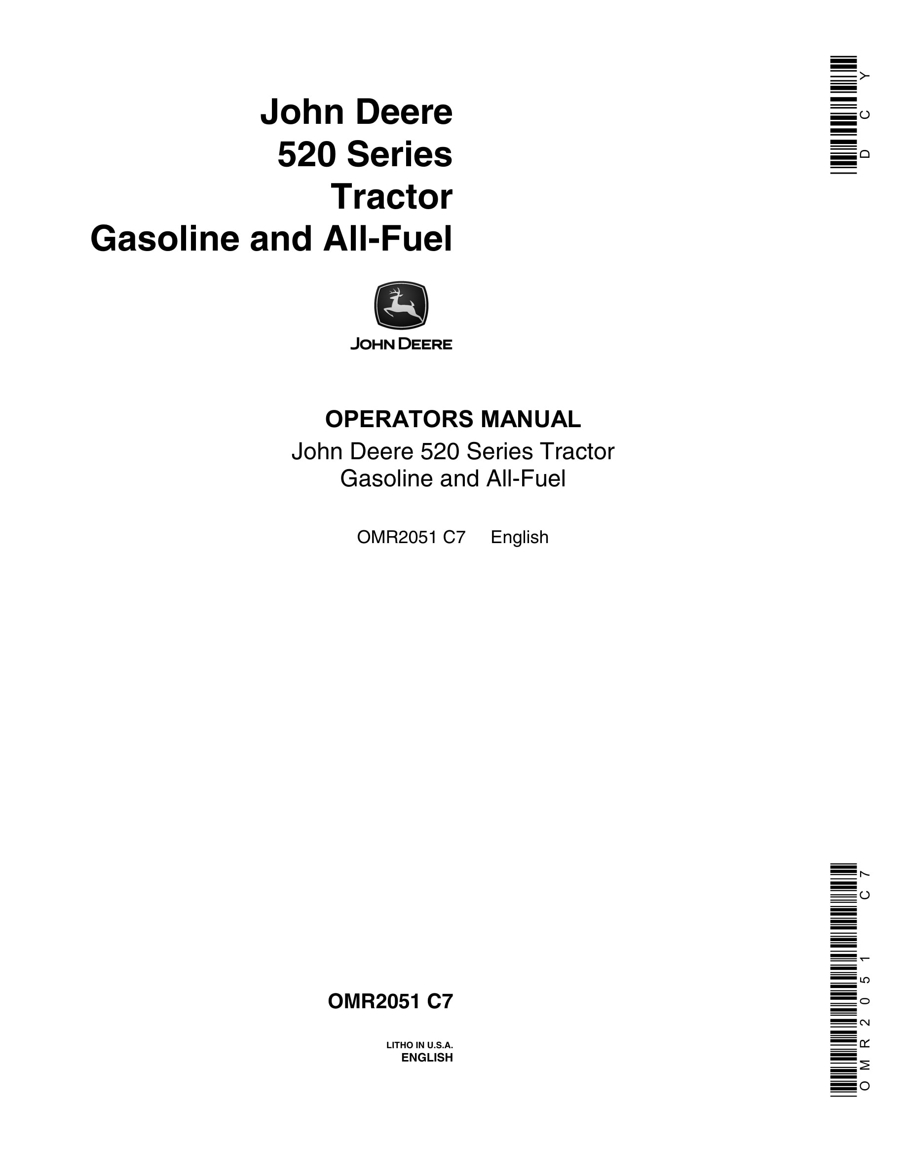 John Deere 520 Series Tractor Operator Manual OMR2051-1