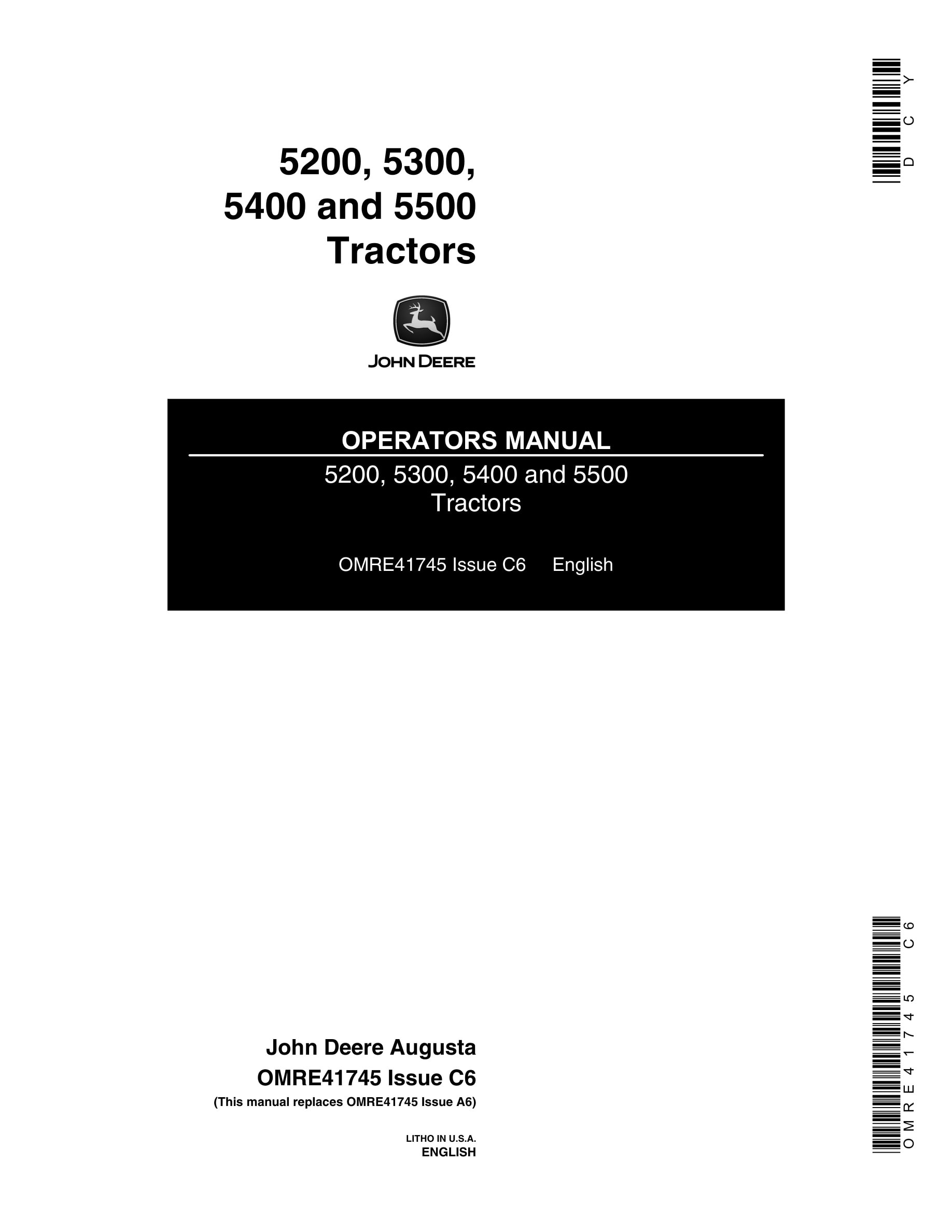 John Deere 5200, 5300, 5400 and 5500 Tractor Operator Manual OMRE41745-1