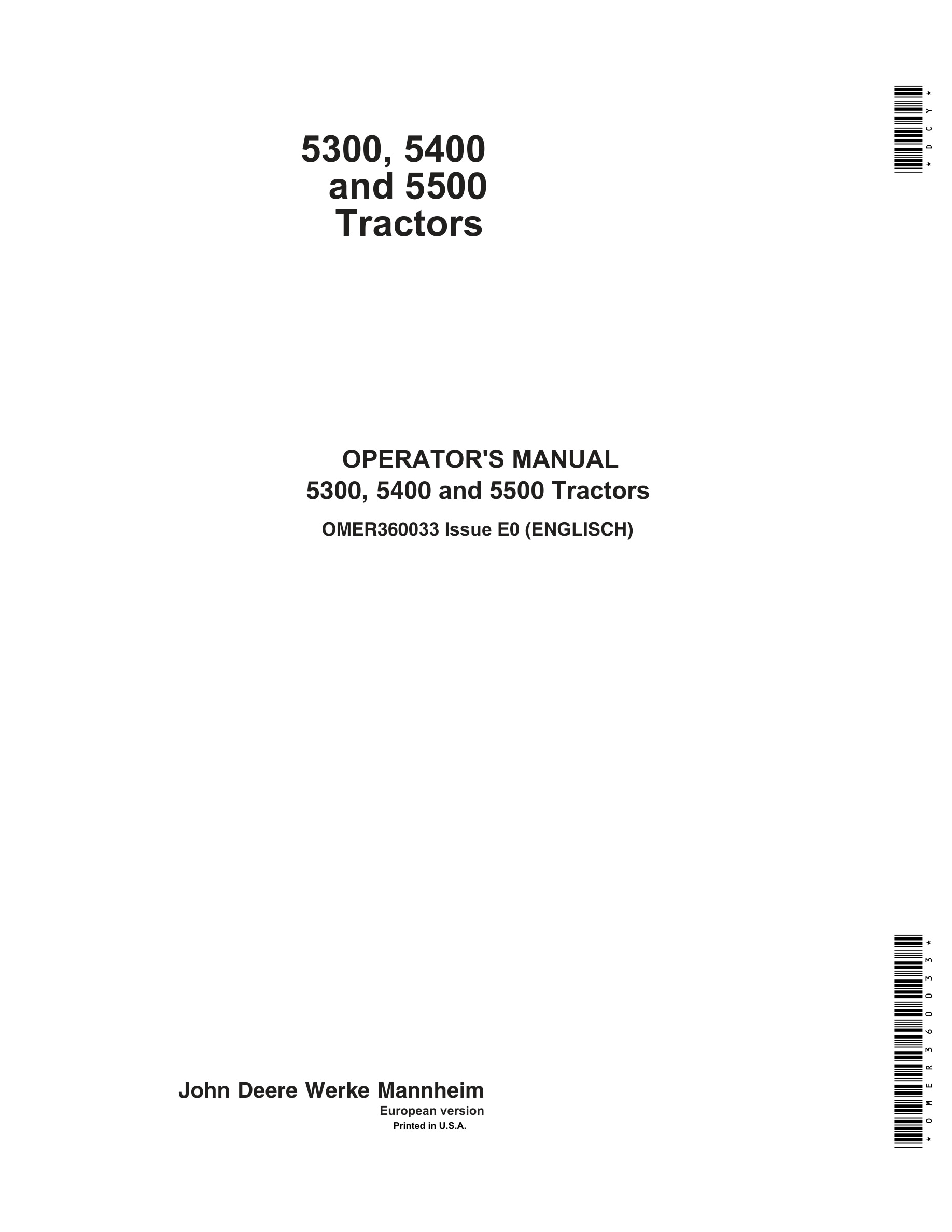 John Deere 5300, 5400 And 5500 Tractors Operator Manuals OMER360033-1