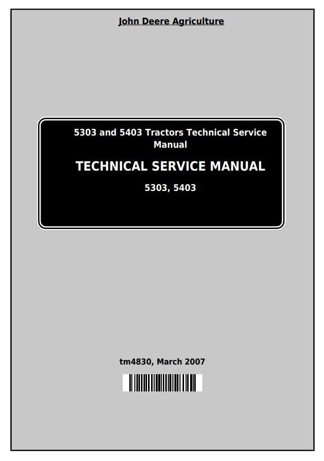 John Deere 5303 5403 India Tractor Technical Service Manual TM4830