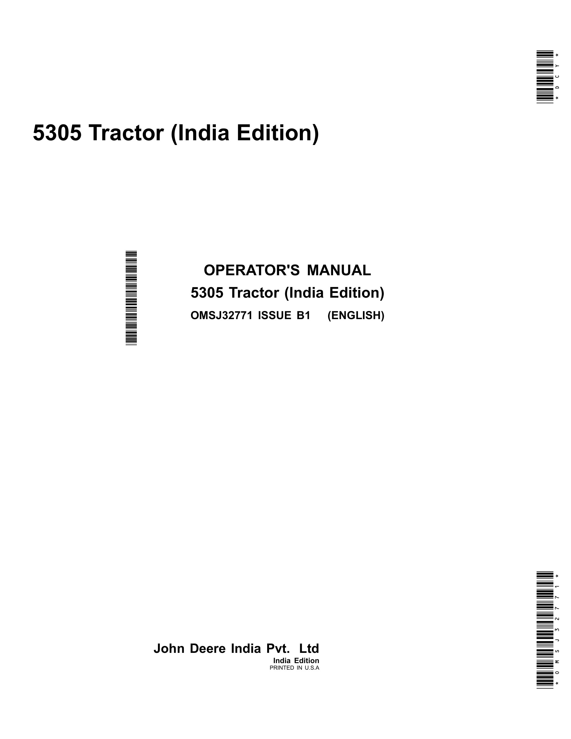 John Deere 5305 Tractors Operator Manual OMSJ32771-1